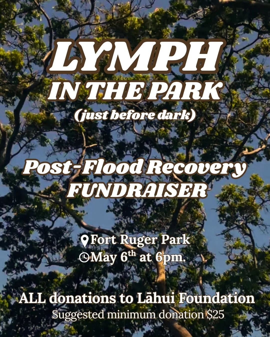COMMUNITY FUNDRAISER 🤍

Meet me in the park! This will be a fun hour of lymph love, movement, grounding, hugs, and laughs. We&rsquo;re going to help our nervous systems, lymphatic systems, and most of all, our local community in need. 

***Please do