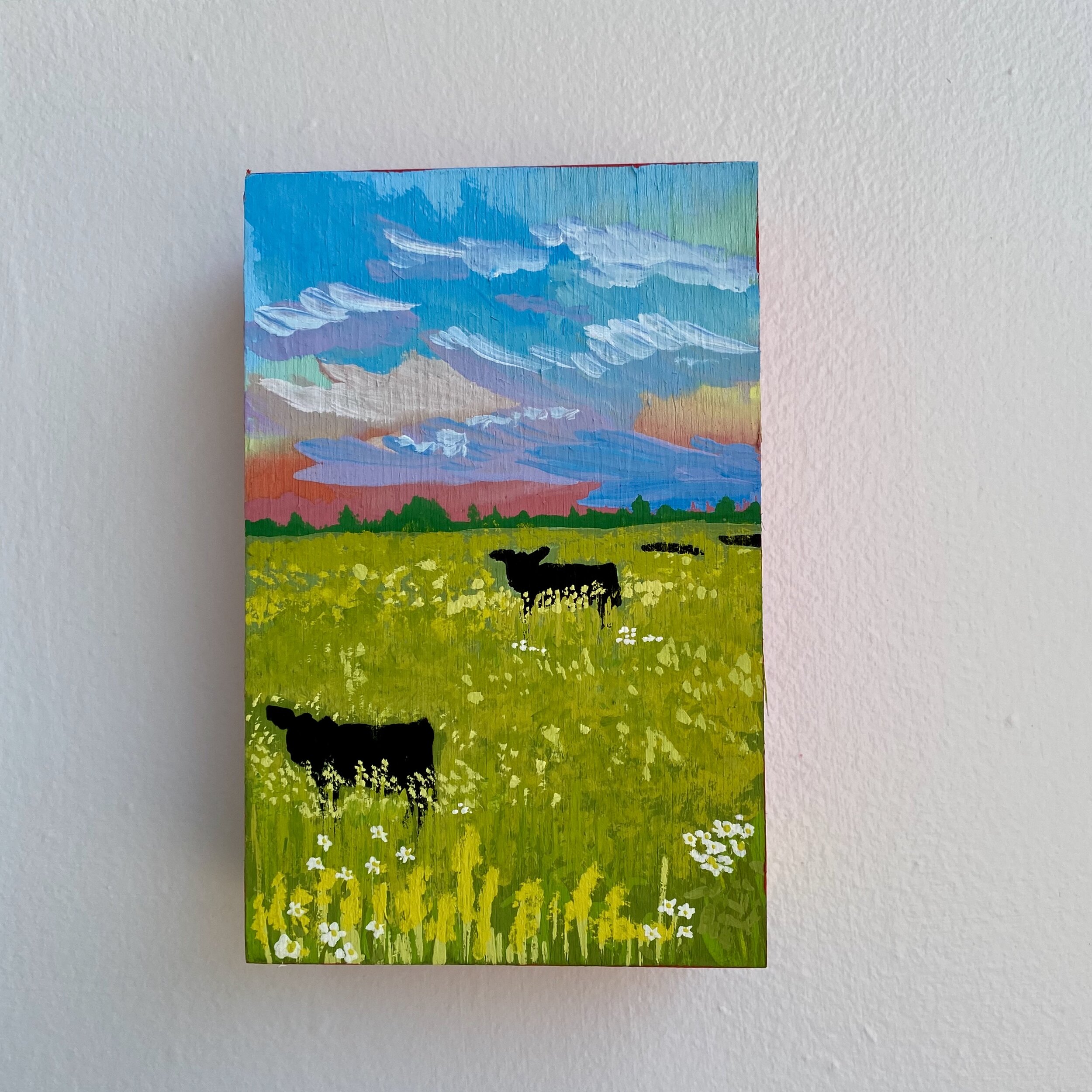 Cows, Car, Windows Down.
2020.
Gouache on wood block.
6''x 4''.
*SOLD*