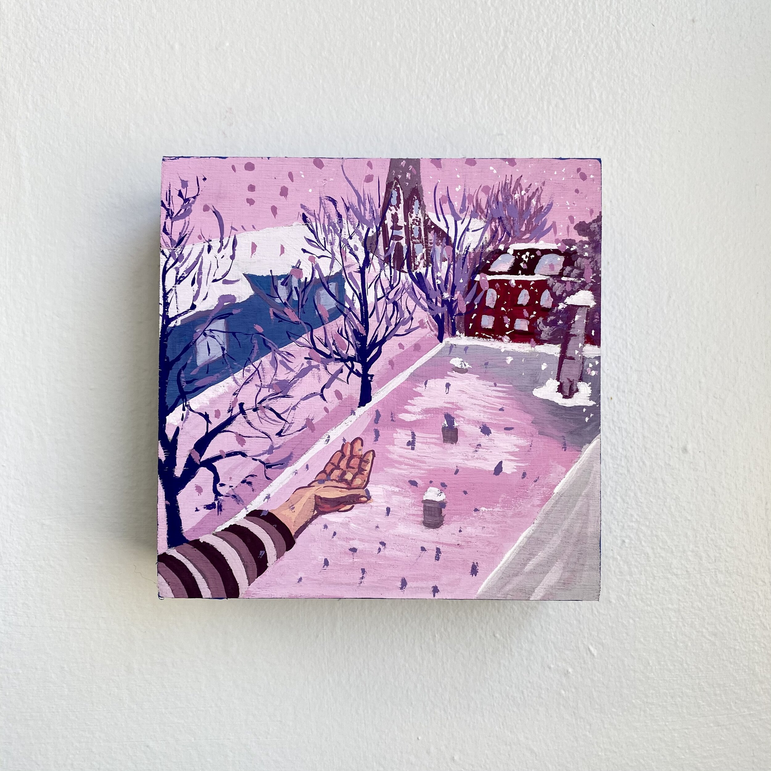 The day Lunenburg Turned Pink!
2021.
Gouache on wood block.
5''x 5''