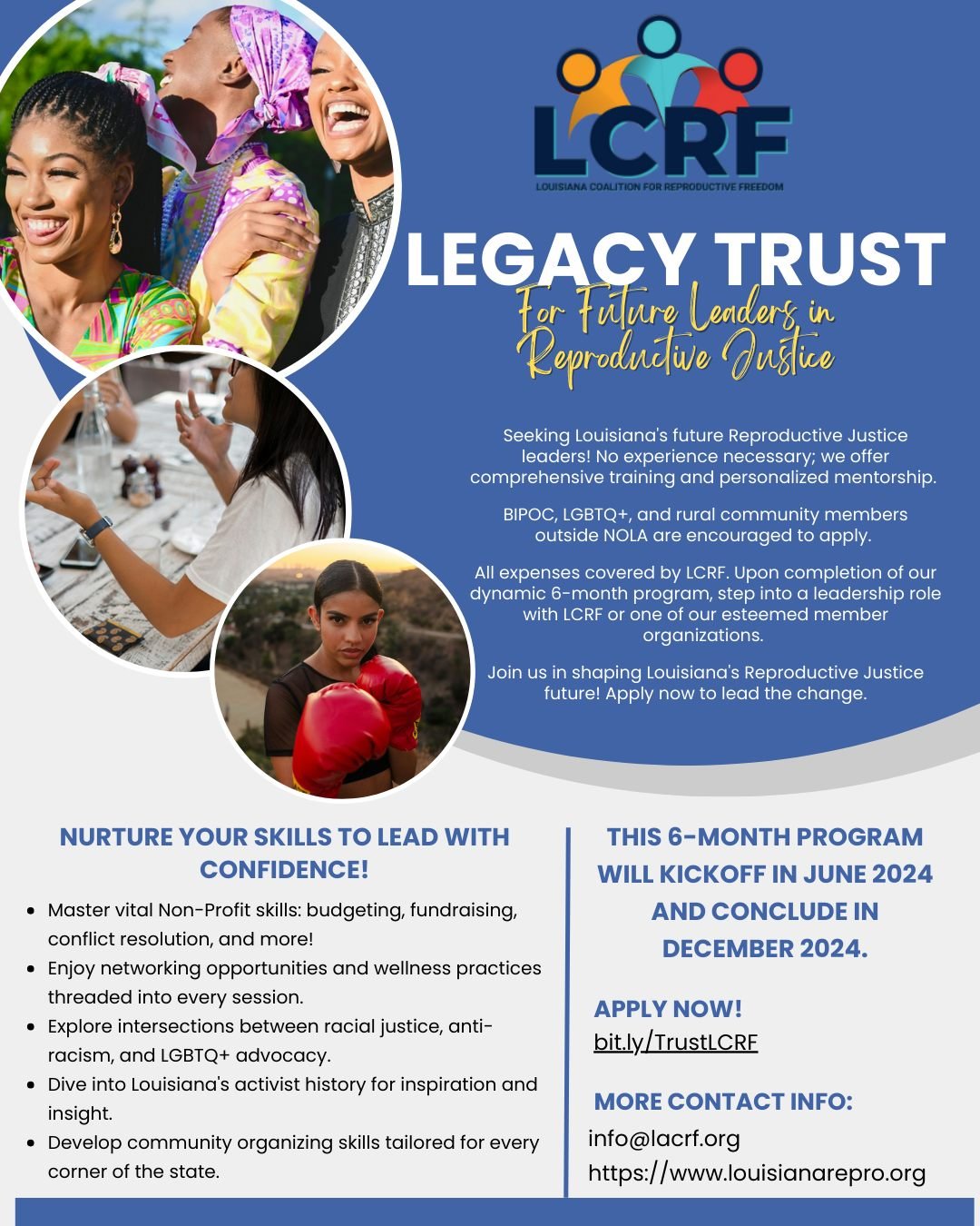 Do you know a Reproductive Justice rockstar? Nominate them for the Legacy Trust, LCRF's all-expenses-paid Leadership Development and Mentorship program! Nominate emerging leaders here: https://forms.gle/373Av7tYGs9MdYPj6