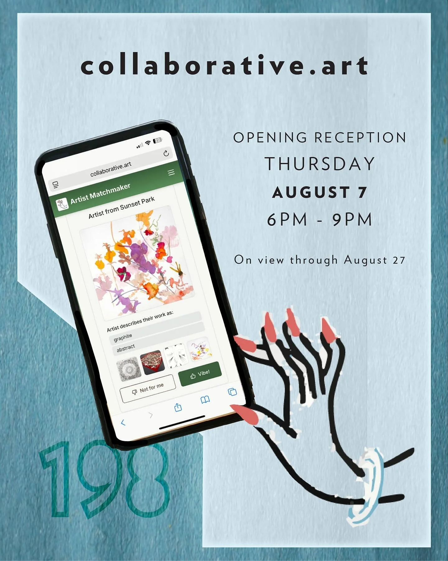 🎨✨ VIBES MATCHED ✨🎨
Join us at Gallery 198 for a one-of-a-kind collaborative art show brought to life by the Artist Matchmaker app, in partnership with NAILS SALON.

💡 Over 100 artists were paired to create original works together &mdash; from qui