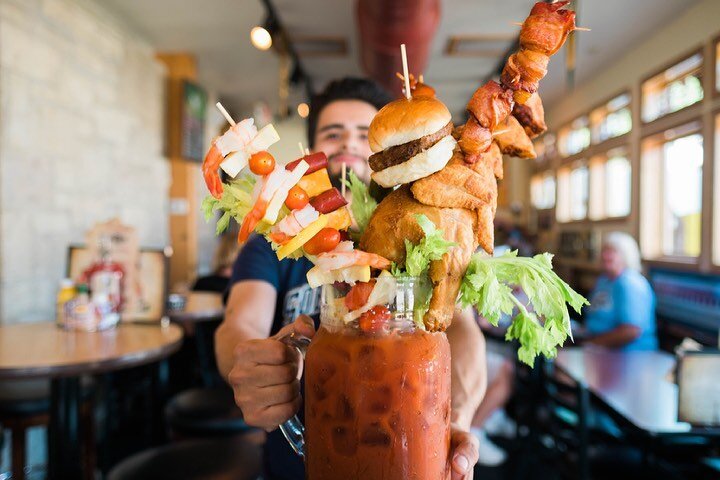 THIS PLACE!!! When we were filming in Milwaukee, locals sent us to Sobleman's and we were glad they did. The Bloody Mary you get for brunch IS your brunch. Look at this thing!!! Created with a cheeseburger, bacon-wrapped jalape&ntilde;o cheese balls,