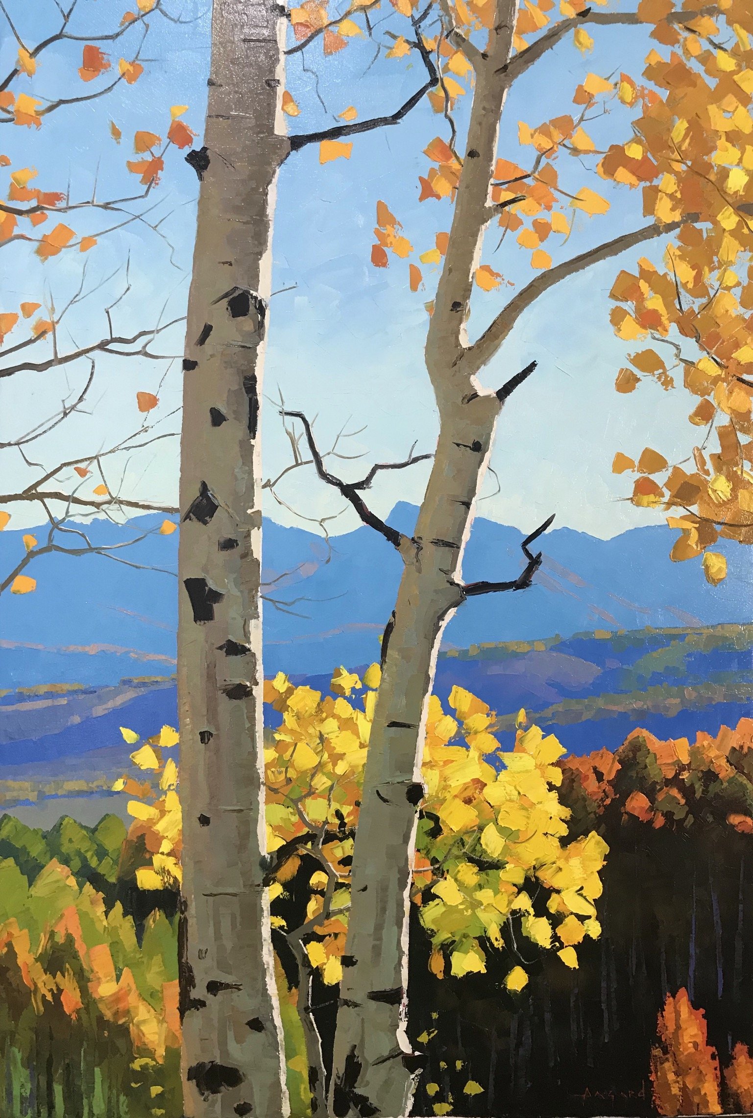 Twin Aspens oil on canvas. Original painting by Utah landscape artist, Douglas Aagard.