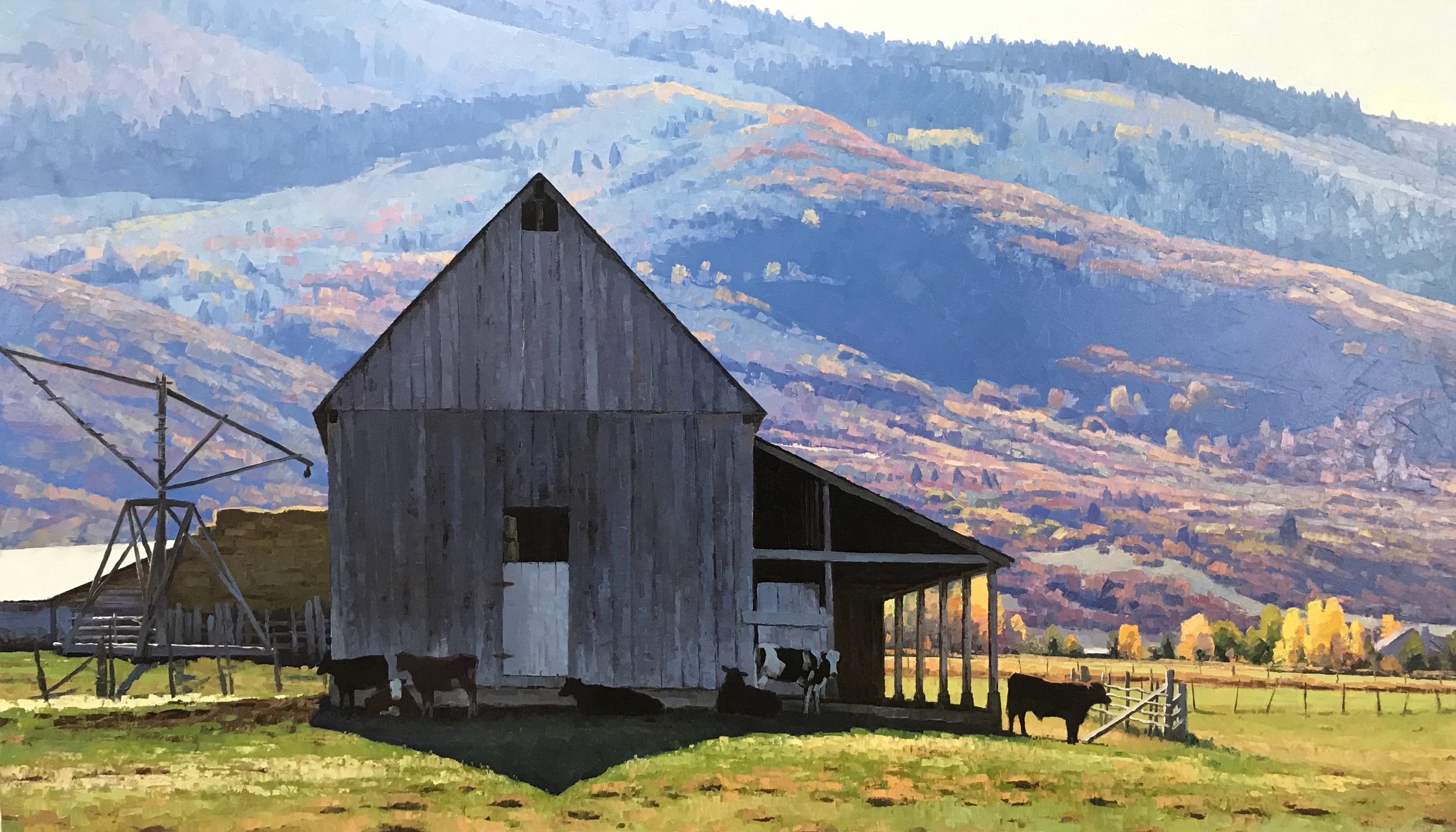 Mountain Valley Barn oil on canvas. Original painting by Utah landscape artist, Douglas Aagard.