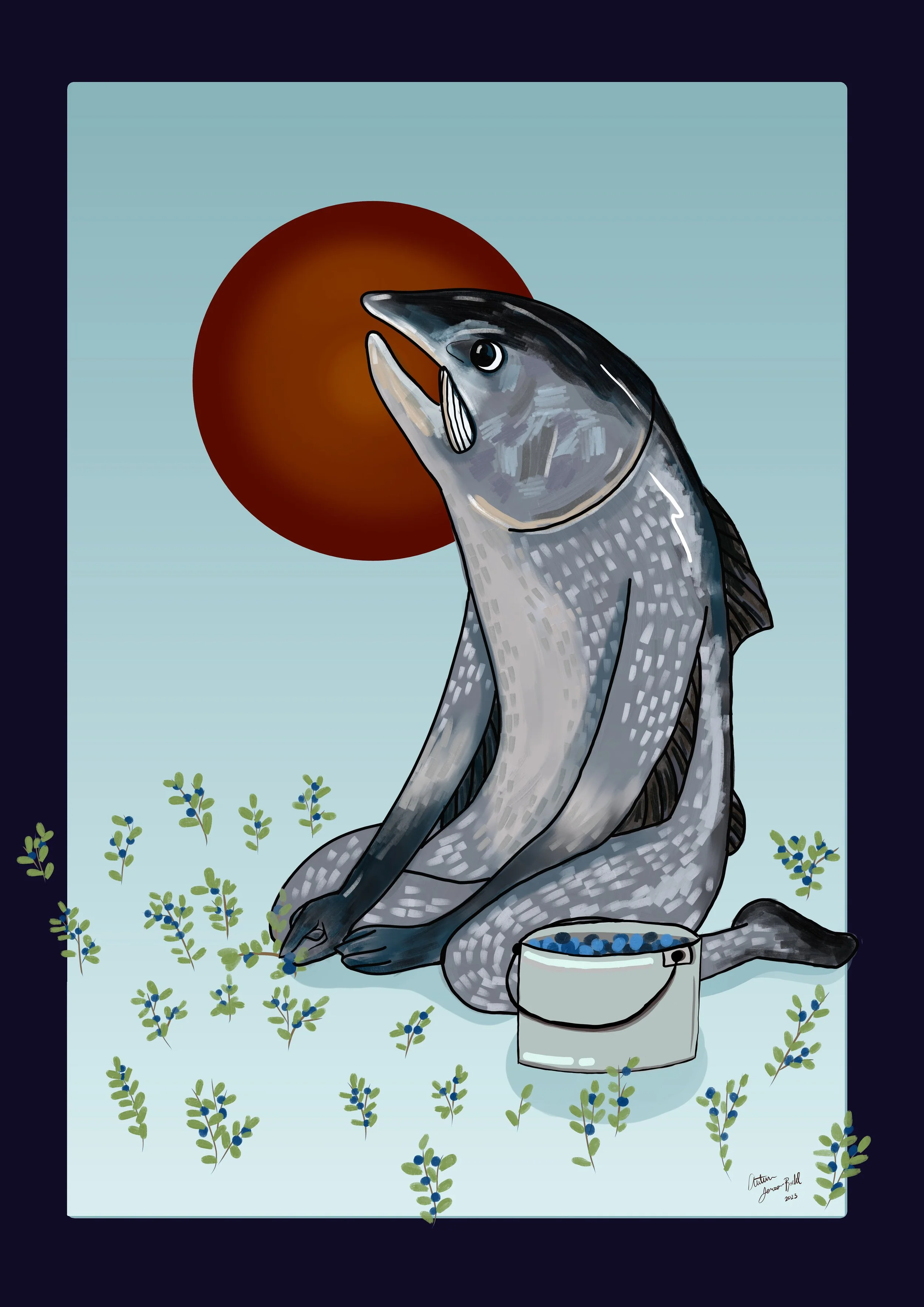 Salmon Picking Berries