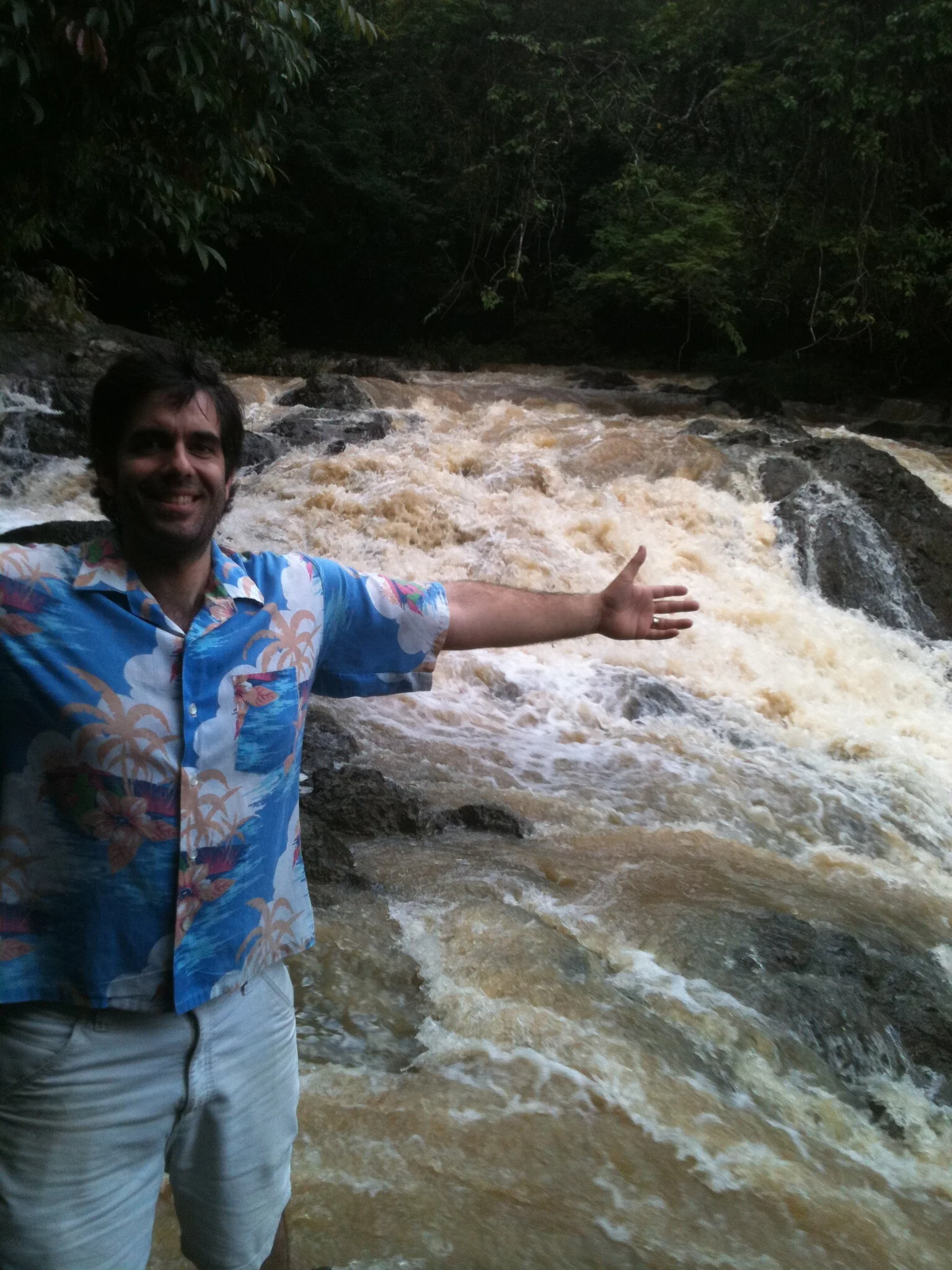 Ben in Costa Rica for a film festival. The sacrifices we make . . . it's inspiring, right?

Image: A dark-haired white man in a tropical shirt standing, arms spread wide, in front of a rushing waterfall.
