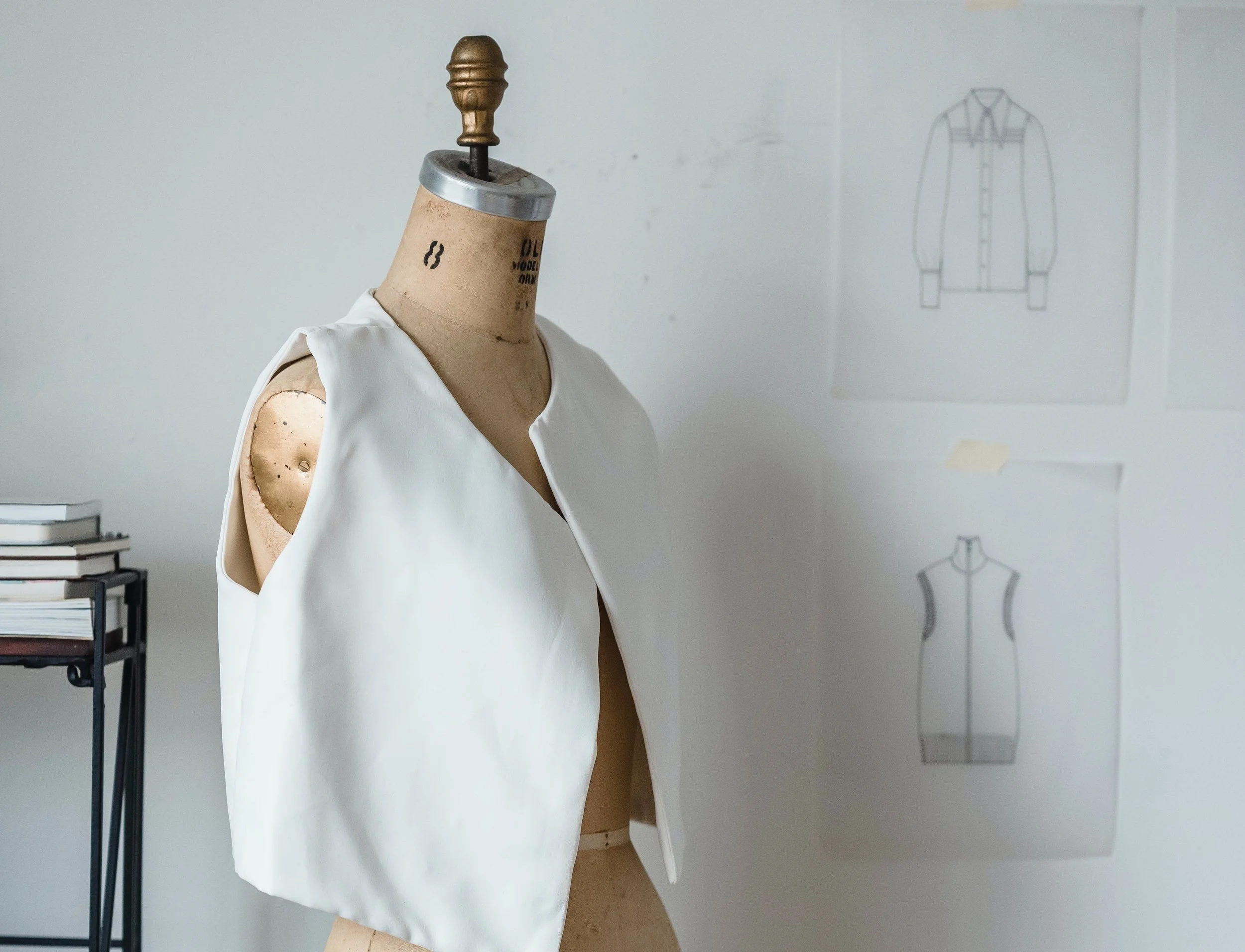 Garment prototype on a dress form during the fashion product development process at V.Mora