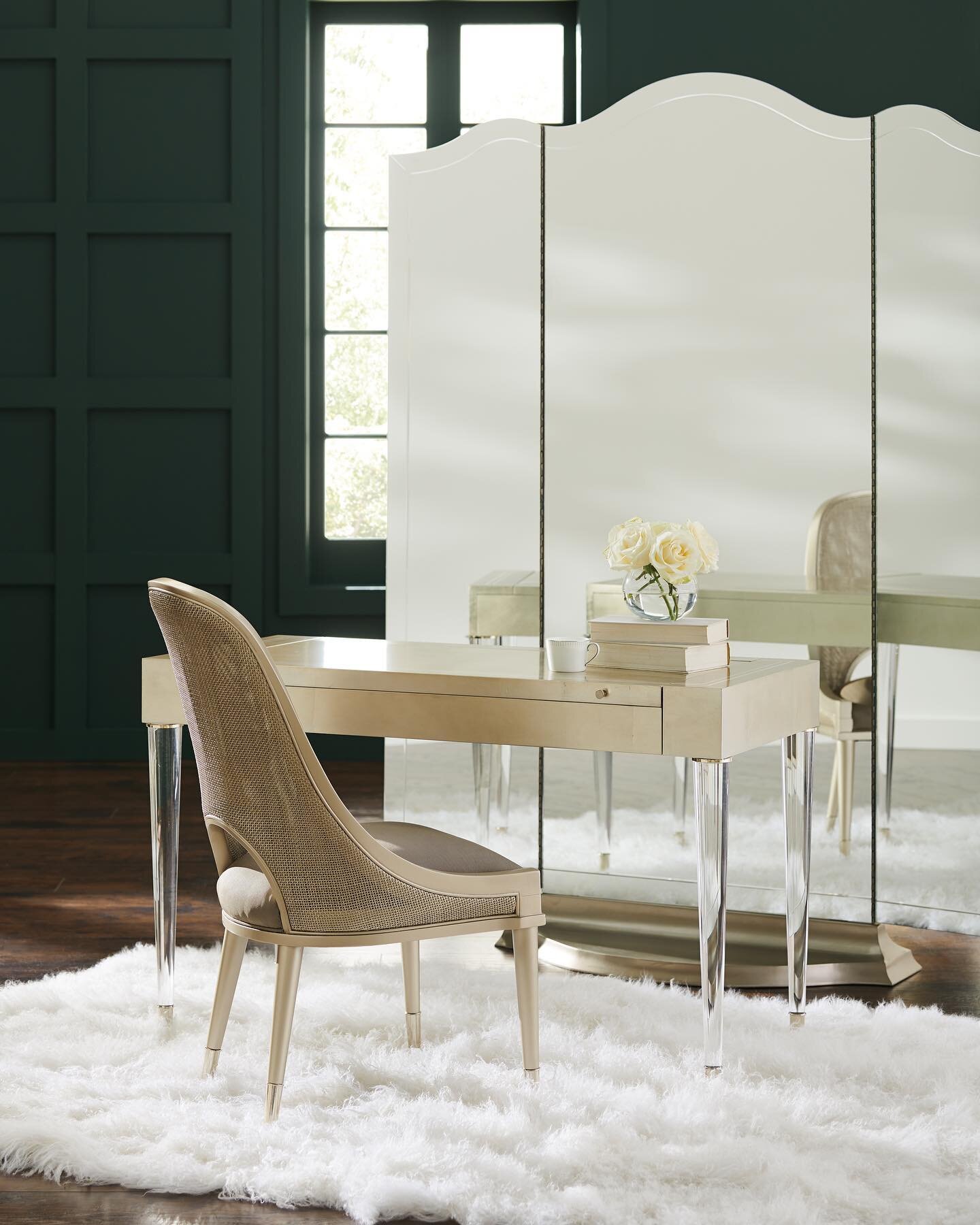 The perfect mirror for the perfect vanity. Ask us about our vanity options ready to order! 
-
Pictured above is @caracolehome &quot;Beauty Queen&quot; mirror with &quot;Moment of Clarity&quot; vanity.