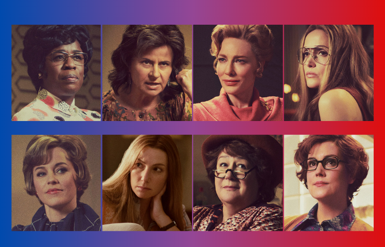 Actresses (8 total) as the characters in the series MRS. AMERICA. 1970s hair and dress.