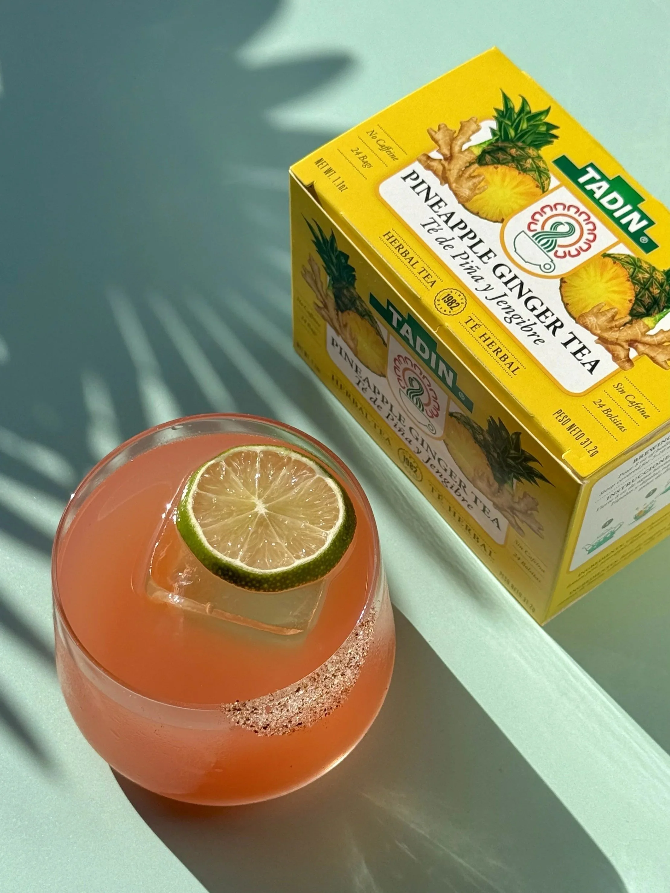 This Guava Chili Agria mocktail-esque version of "sour"-style cocktails took shape with seasonal summer fruits, dried chile de arbol and Tadin's Pineapple Ginger Tea.