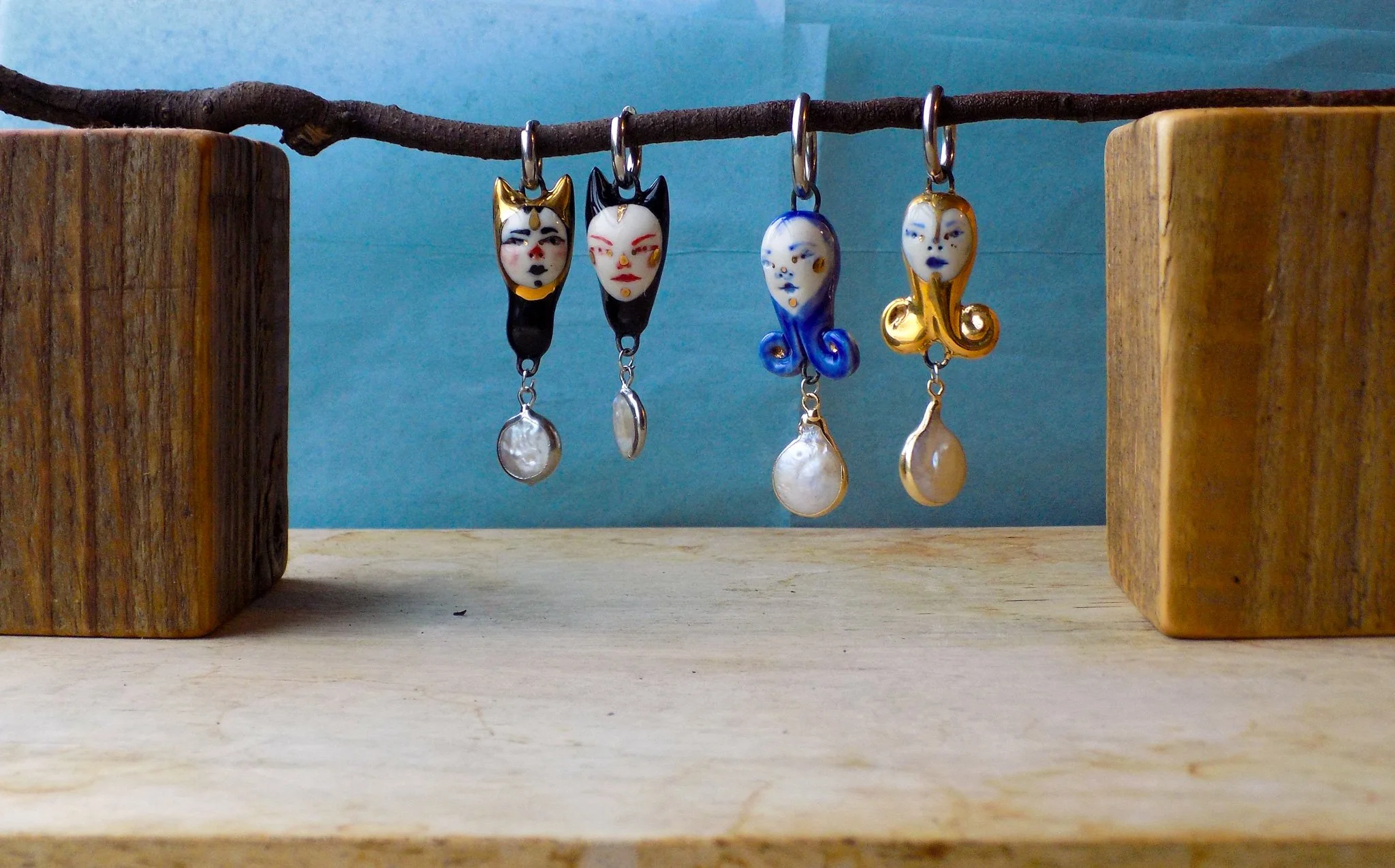 porcelain pearl earrings