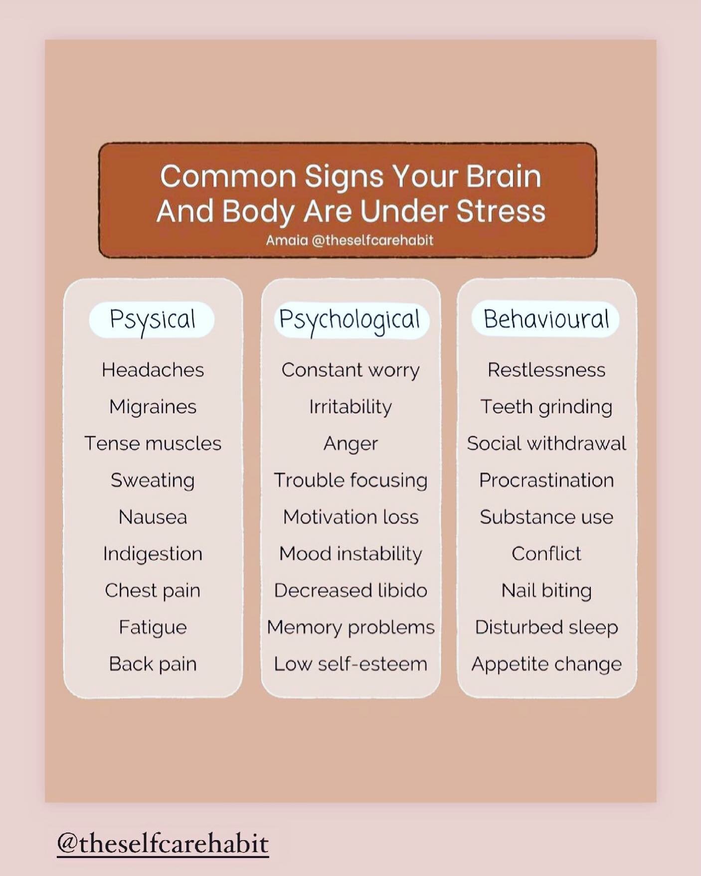 Sometimes we are so wrapped up with everything going on in our lives we don&rsquo;t notice what our bodies are trying to tell us. Take a minute to check in with yourself, take note and take action! Talk to someone.