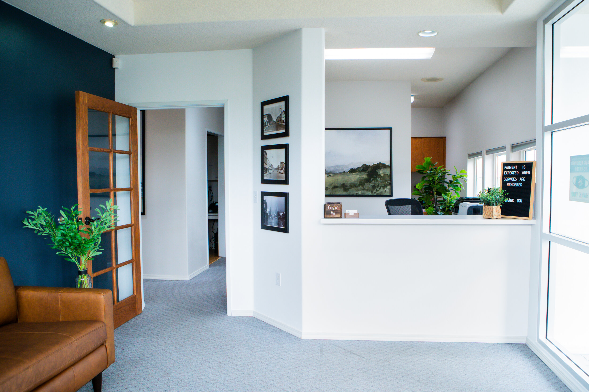 Our receptionist will greet you at the front desk.