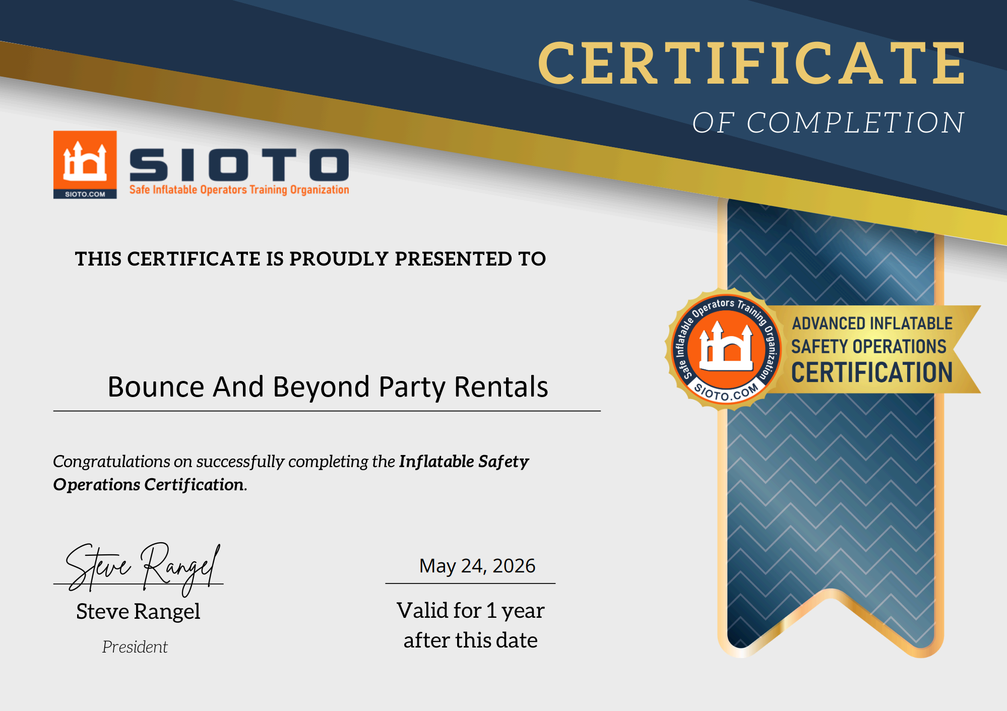 Certified Inflatable Safety Training