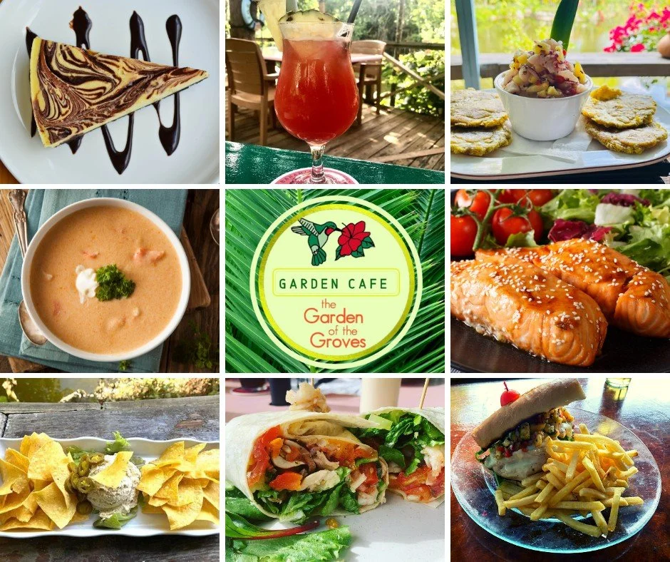 Collage of food prepared by the Garden Cafe at the Garden of the Groves Grand Bahama