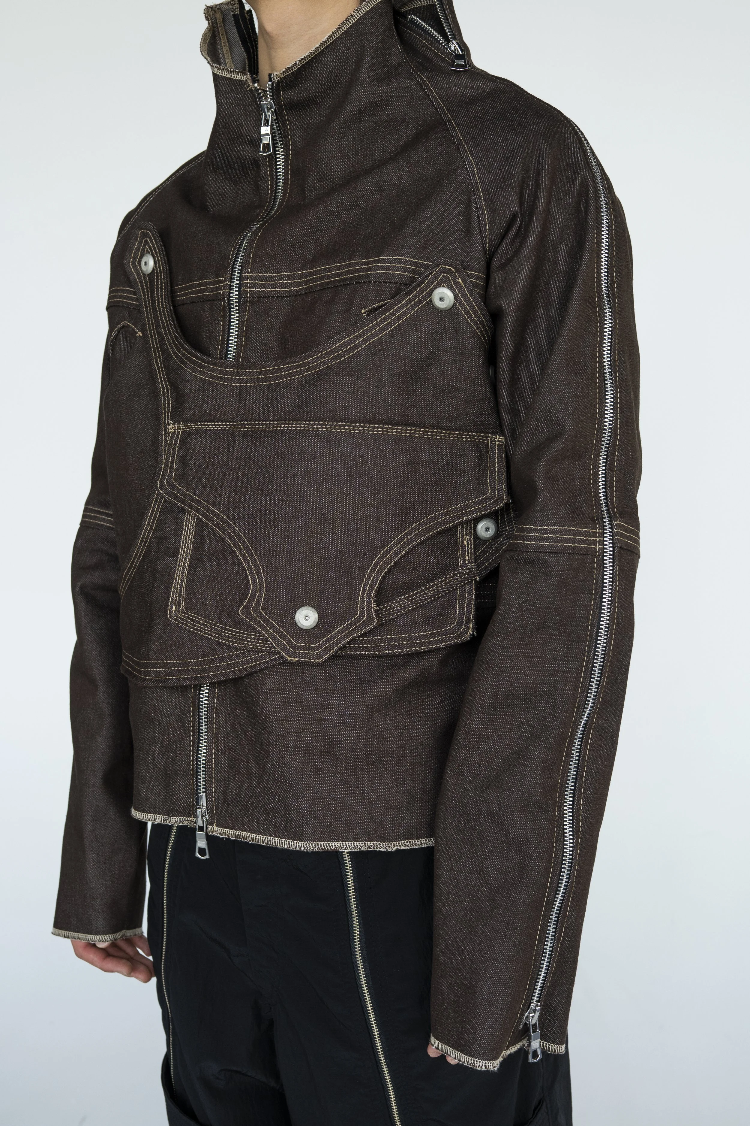 Denim Multi-Zip Cargo Jacket