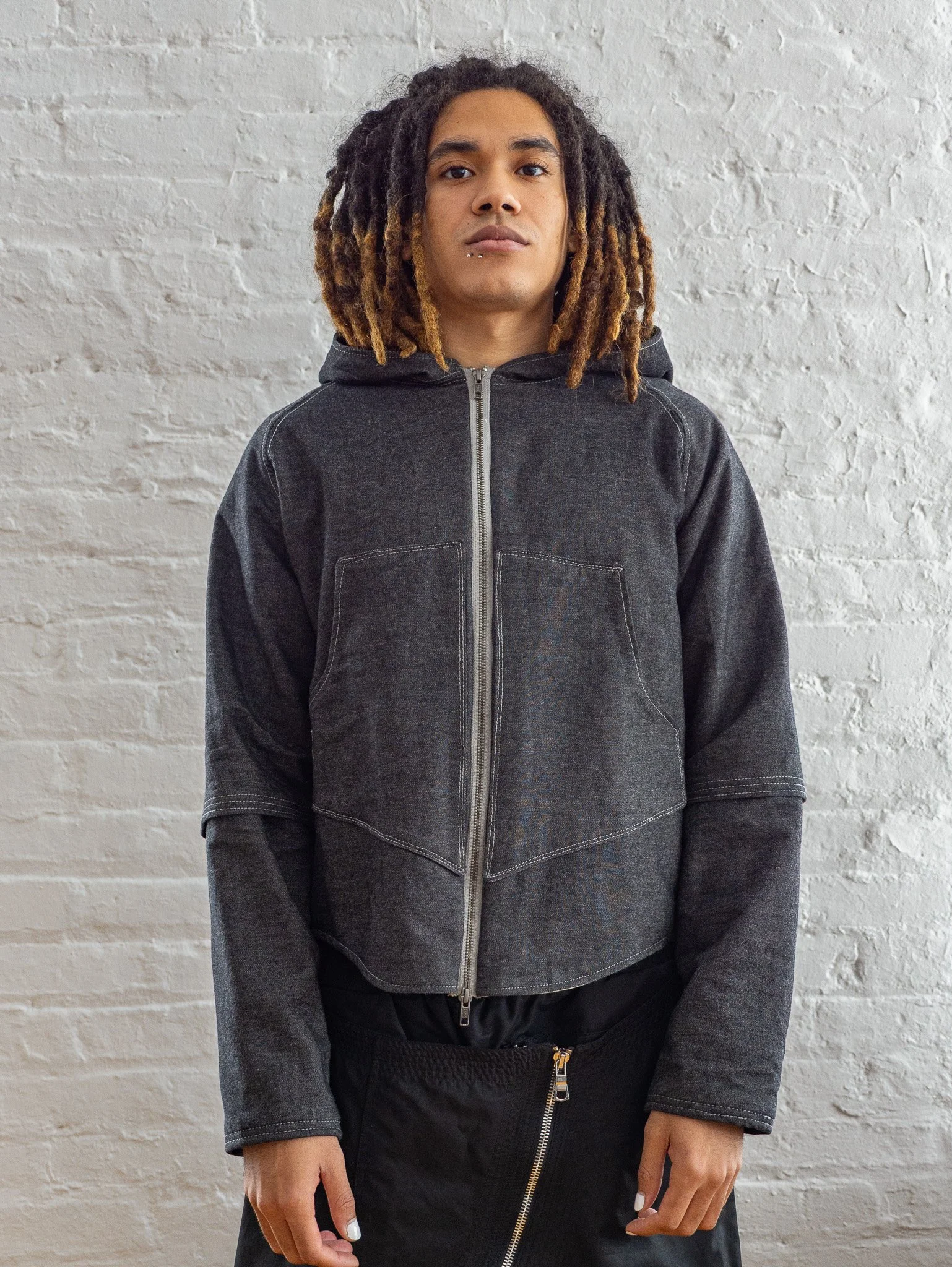 Double Sleeve Denim Hooded Jacket