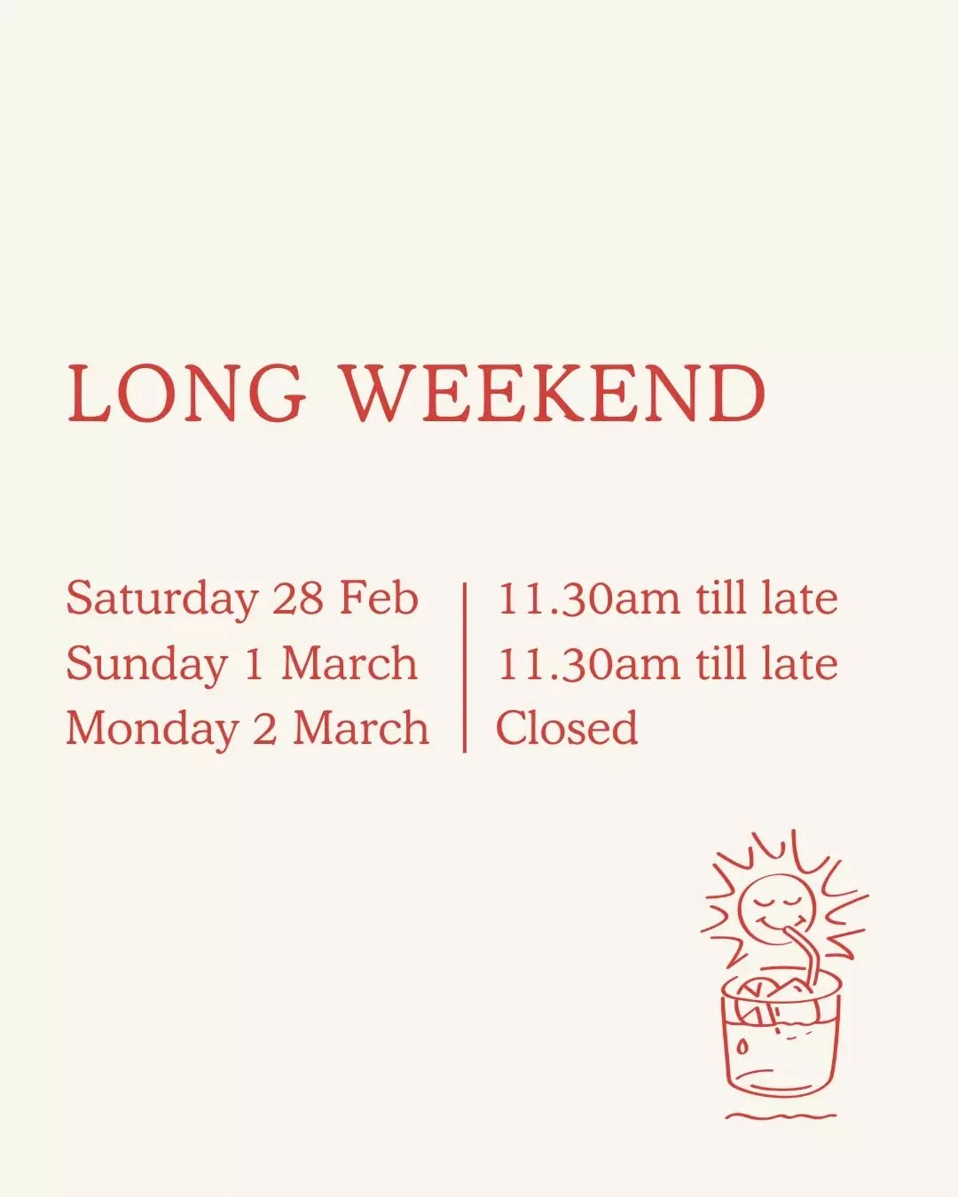 Jetty has everything lined up for this Long Weekend! 🥂

Whether you're sipping spritzes in the sun or sharing a spread with mates, we've got the goods.

Join us for a big Saturday session with DJ on the decks from 5pm to 8pm.