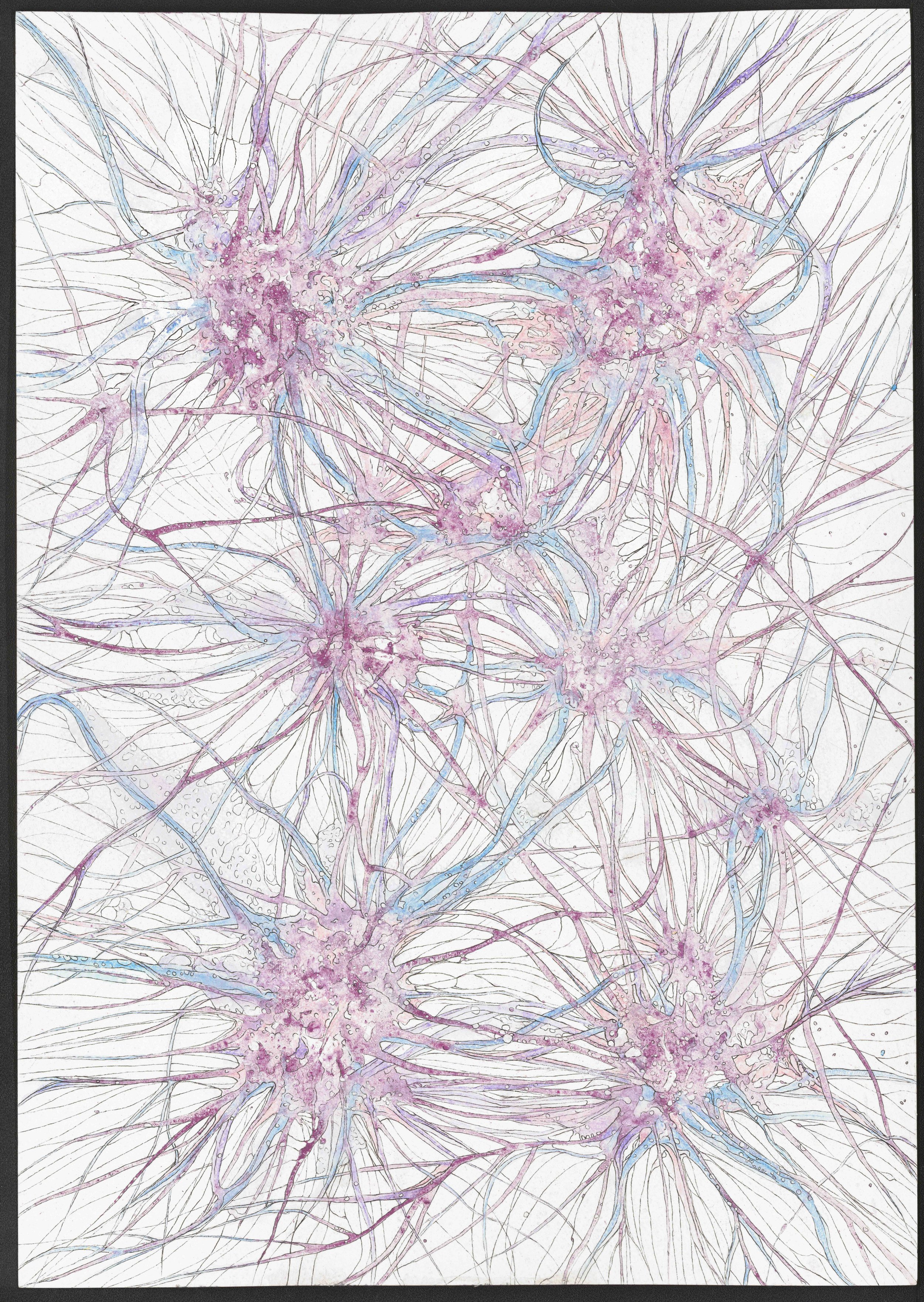 untitled 55 (or Purple bubble) 2023, watercolor & archival ink 36 x 51 cm. Emilie Bitauld ADAGP & photo.