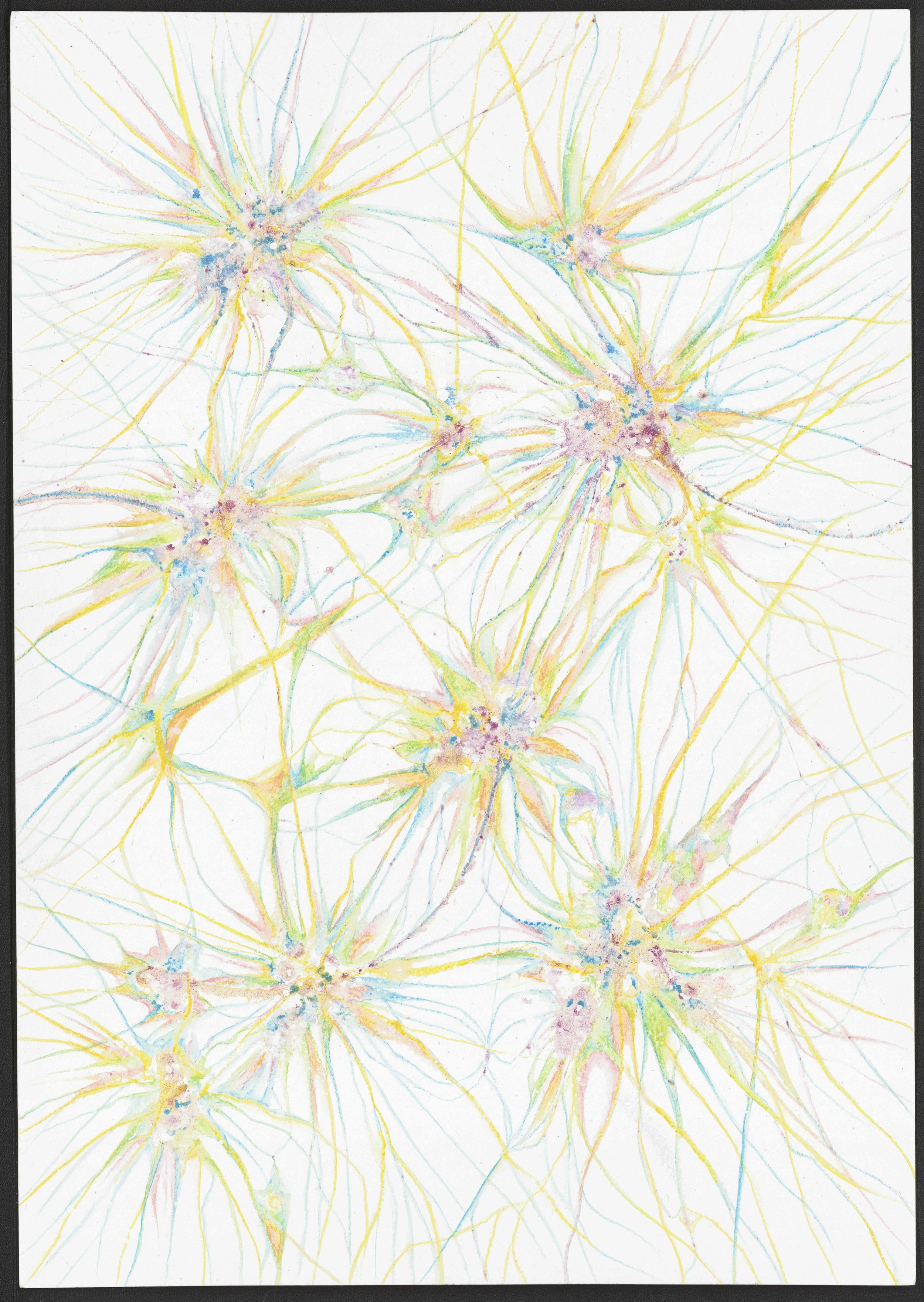 untitled 54 (or Psychedelic flowers 2) 2023 watercolor 36 x 51 cm. Emilie Bitauld ADAGP & photo.