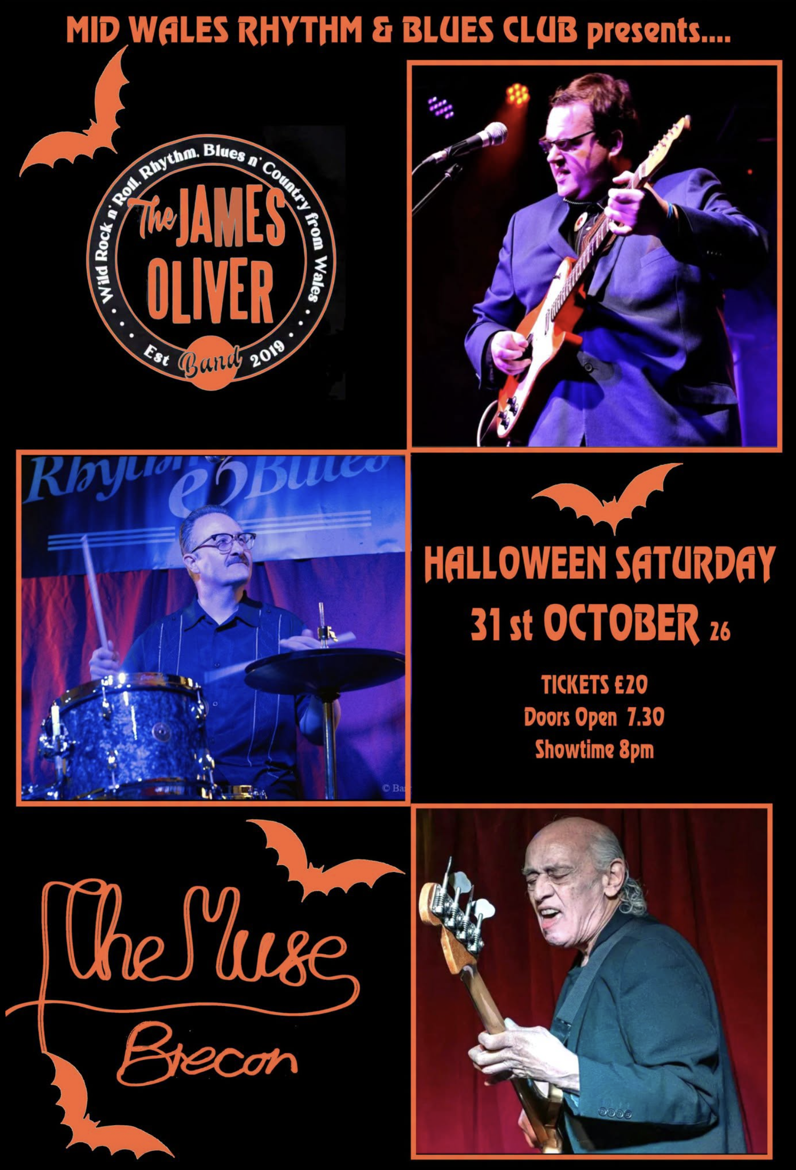 The Mid Wales Rhythm and Blues Club present The James Oliver Band featuring Norman Watt-Roy for a special Halloween night!
