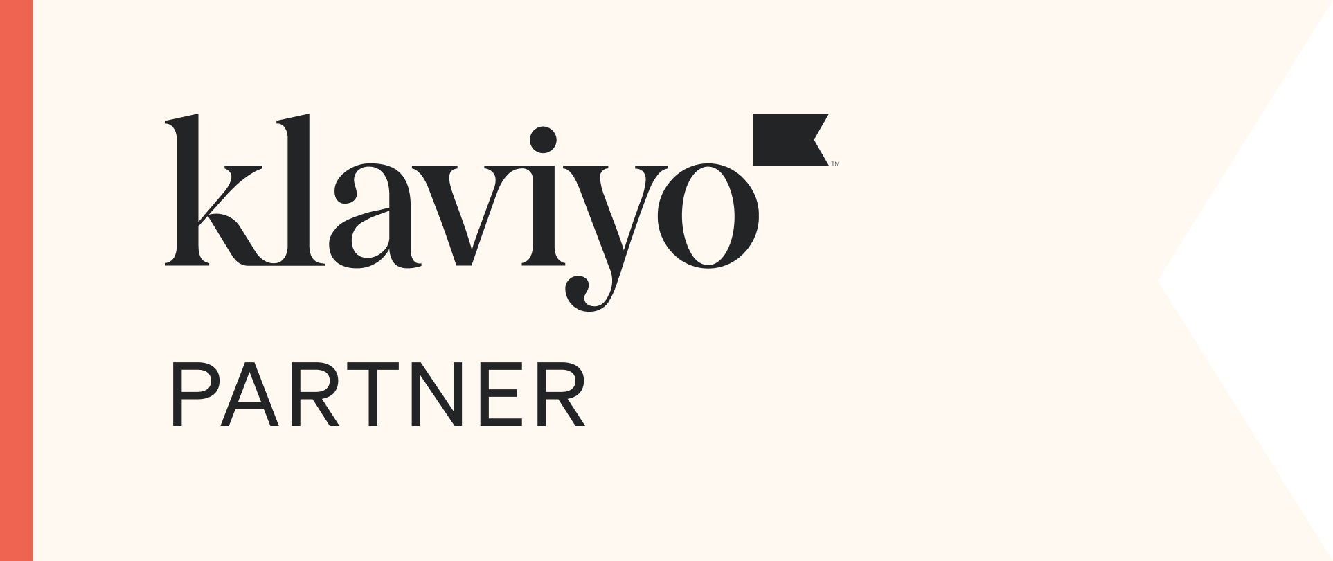 Klaviyo partner logo on a beige background with a black arrow shape on the right
