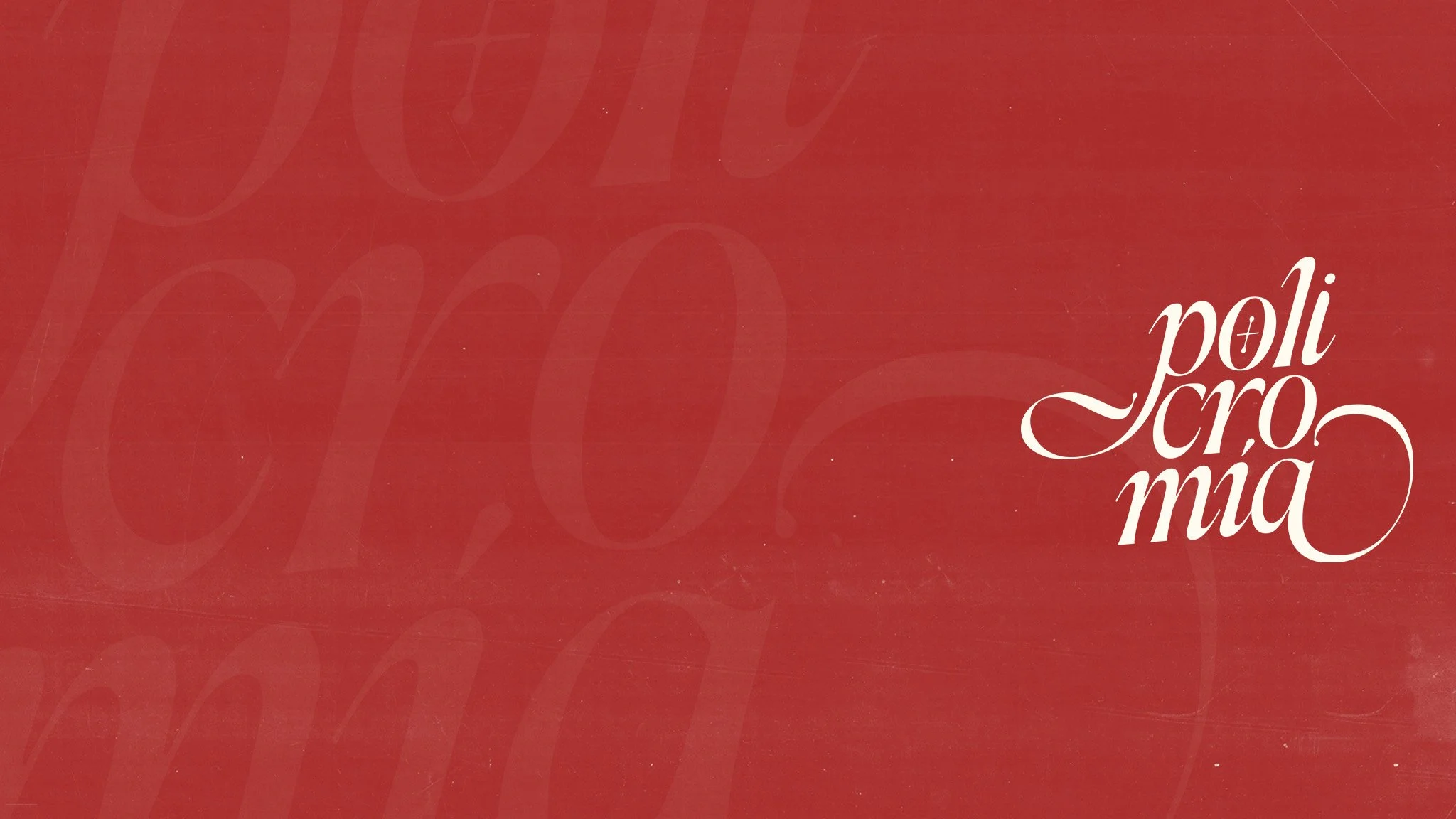 Red background with faint decorative script. Text reads 'Poli Scría' in white, cursive font in the bottom right corner.