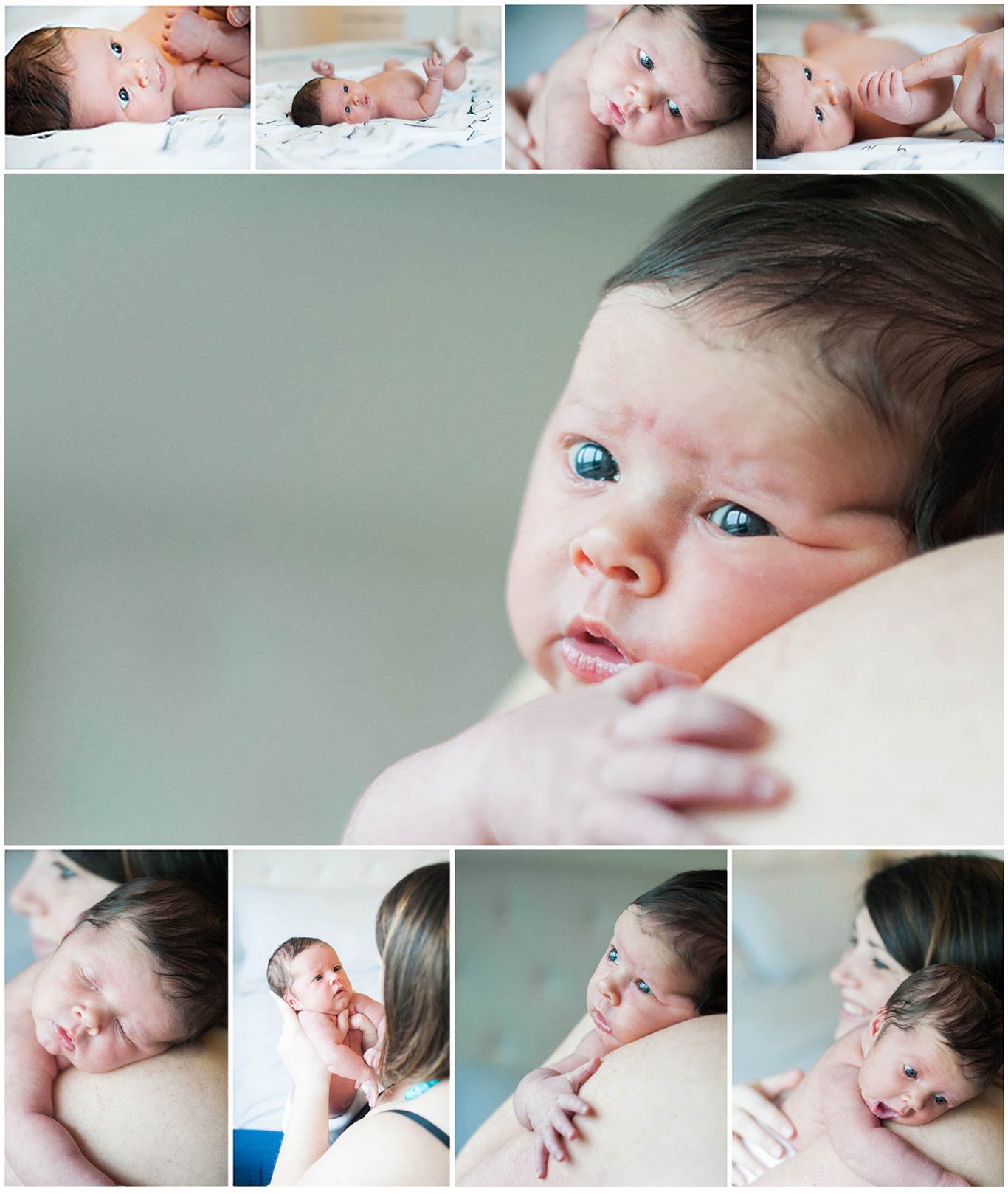 Collage of baby photos with a woman holding and caring for a newborn
