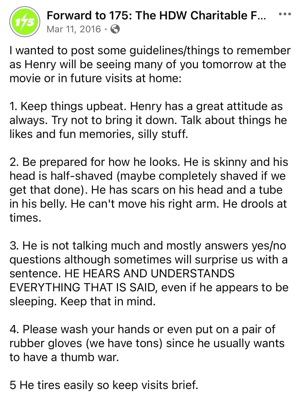 Ten years ago today was Henry&rsquo;s big farewell movie event. Ahead of time I had posted an update on his condition and what to expect. I was unsure about re-posting it again today, as I know it&rsquo;s uncomfortable to read. But I decided that we 