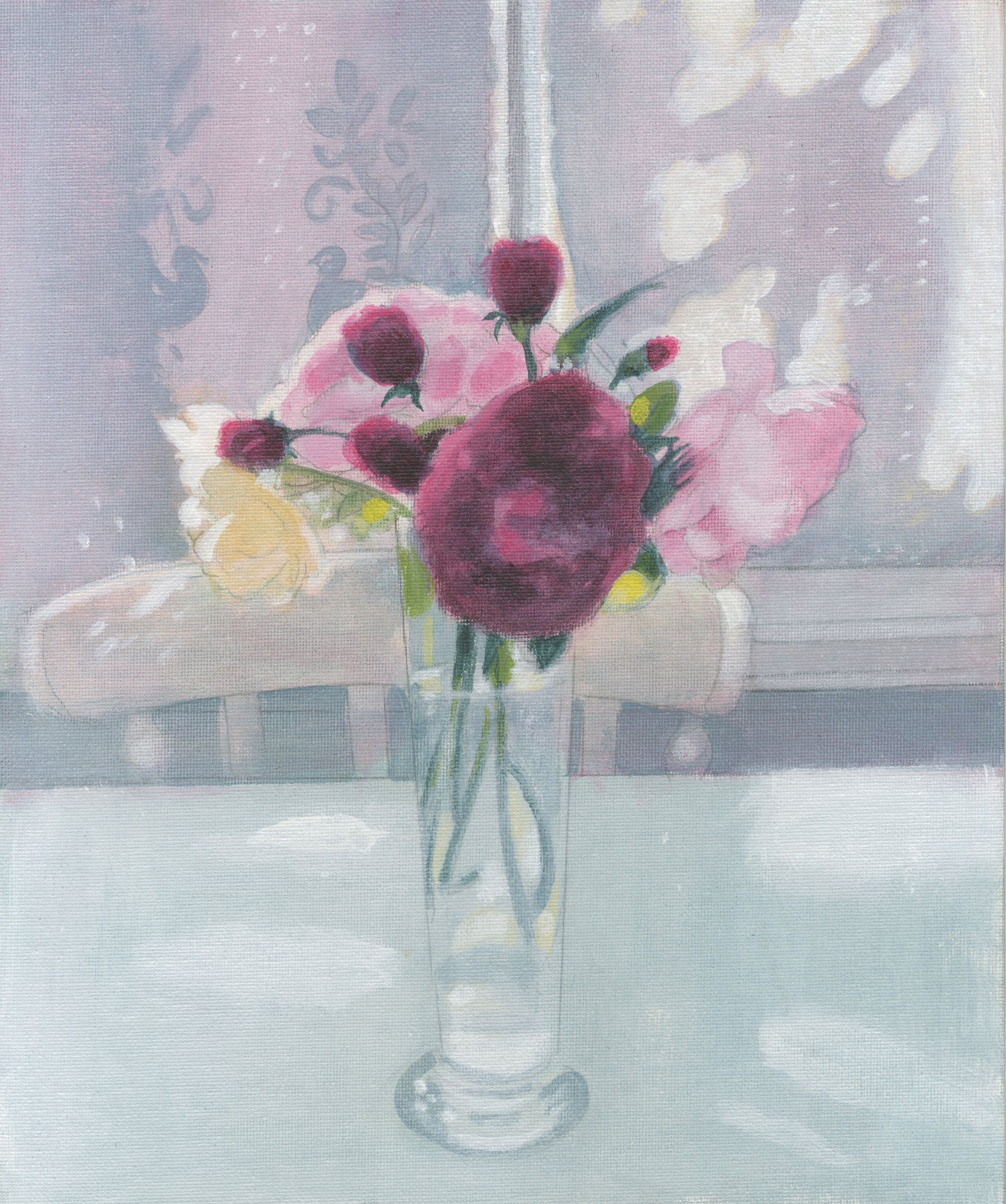 Roses in a Glass Contre Jour: acrylic on canvas 2023