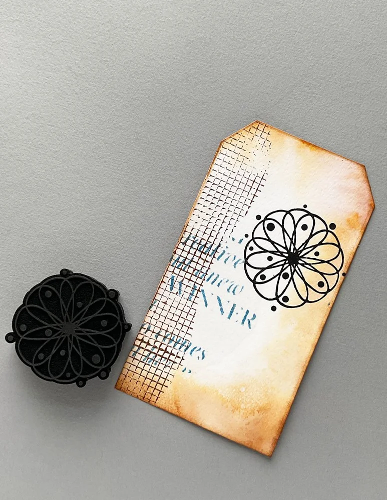 Atomic Loops Style 3, Foam Stamp Design by Ceri Griffiths 