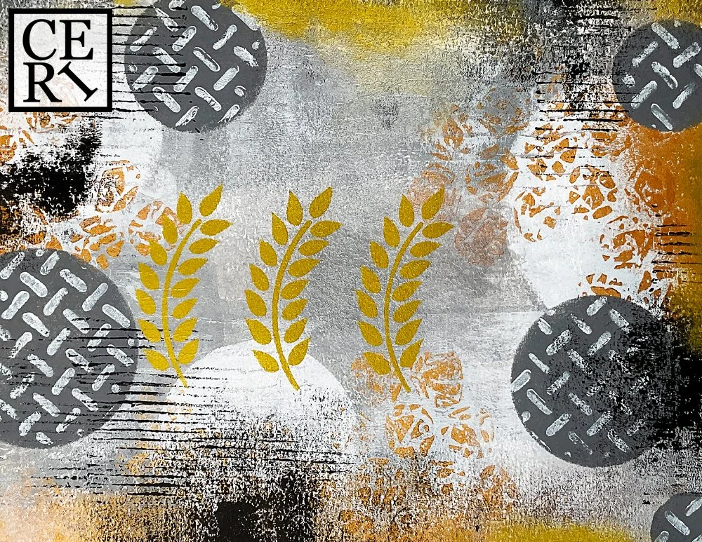 December 2023, "Black, White, Gold and or Silver." with a mark making element of Discs.