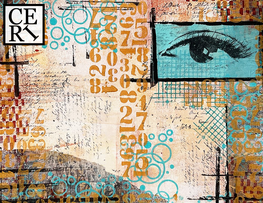 September 2023, "Brown, Turquoise and Beige" with a mark making element of Circles.