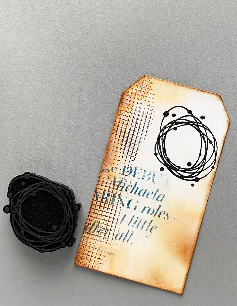 Atomic Loops Style 1, Foam Stamp Design by Ceri Griffiths 