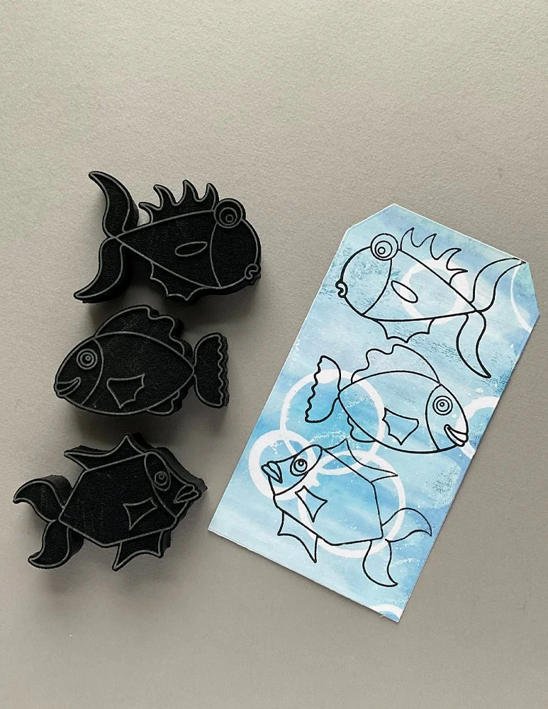 Foolish Fish Three Styles Foam Stamp Design by Ceri Griffiths 