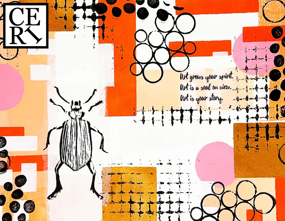 April 2025, "Peach, Carrot Curl and Flushing Pink", with a mark making element: Dots. 