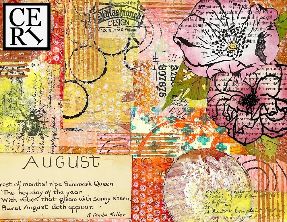 August 2024, "Burnt Orange, Salmon and Pale Lemon Yellow", with an added mark making Lines. 