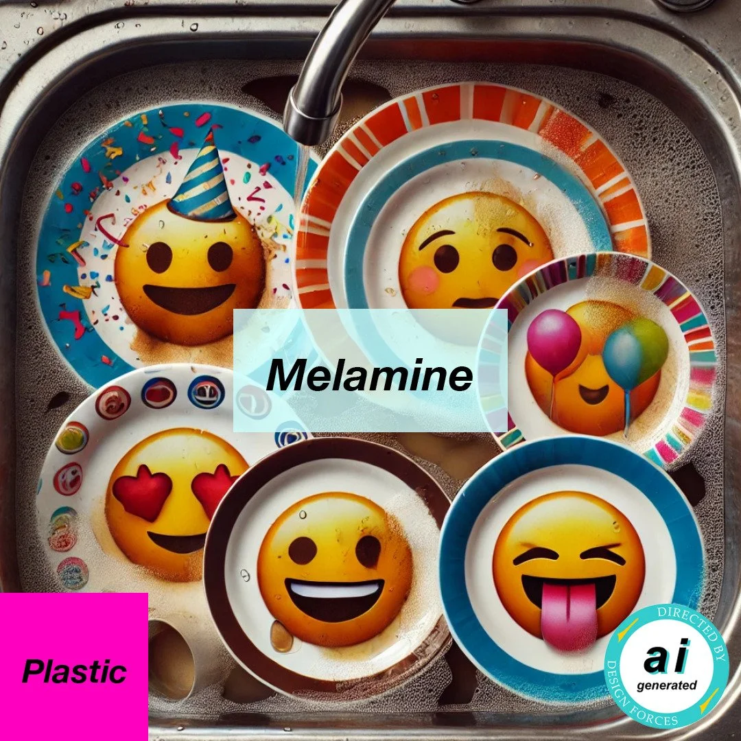 Melamine

Characteristics 🔍
A powder resin that sets with heat. Lightweight, rigid, durable, and food-safe with resistance to some heat, stains, and scratches. The surface is smooth and glossy, making it easy to clean and maintain. Can be produced i