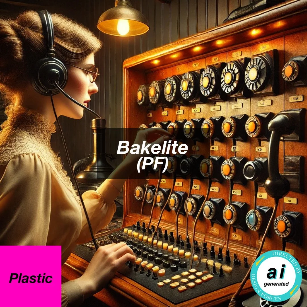 Bakelite
Phenol-Formaldehyde (PF)

Characteristics 🔍 
The first synthetic plastic, developed in the early 20th century. Durable with insulating properties, resistant to heat, electricity, and chemicals. Typically has a smooth glossy finish and comes