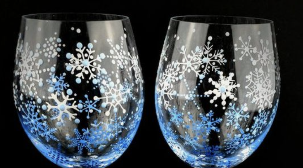 Delicate Snowflakes | Wine Glass Painting