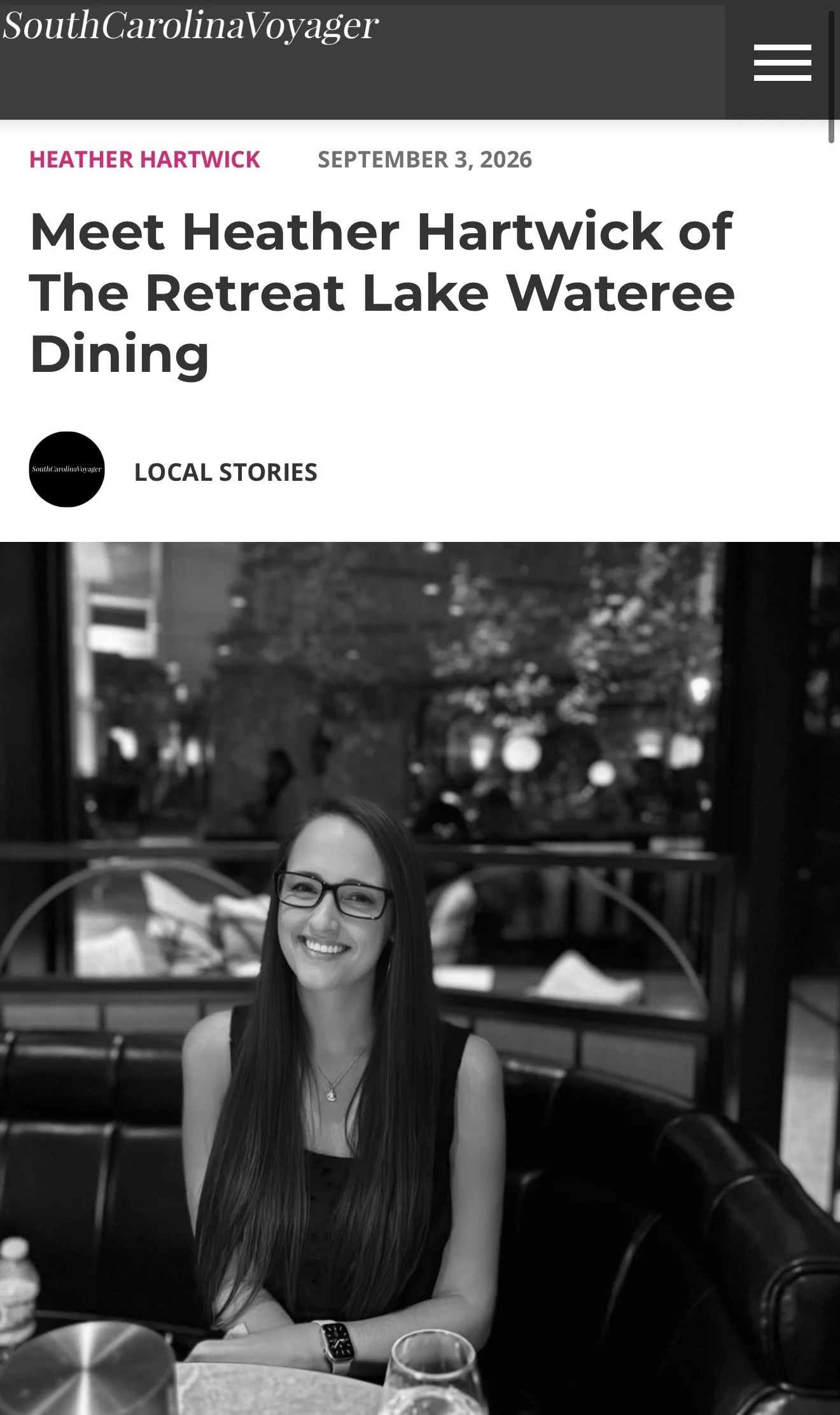 Heather Hartwick, founder of The Retreat Lake Wateree Dining, featured in SC Voyager.
