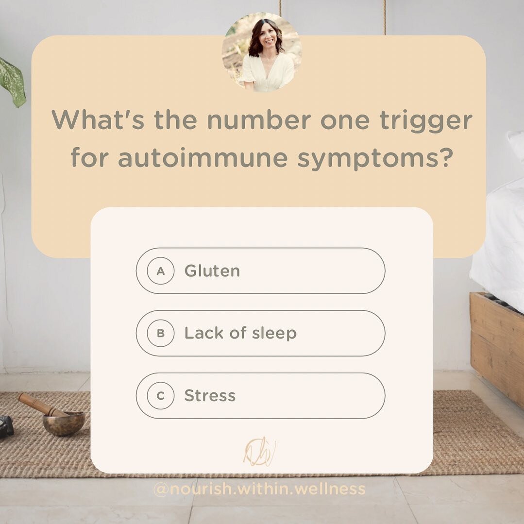 All 3 could certainly impact autoimmunity, but most women who struggle with autoimmune conditions agree that STRESS is one of the biggest triggers for symptom flares. 

📊Studies indicate that up to 80% of people with autoimmune disease have reported