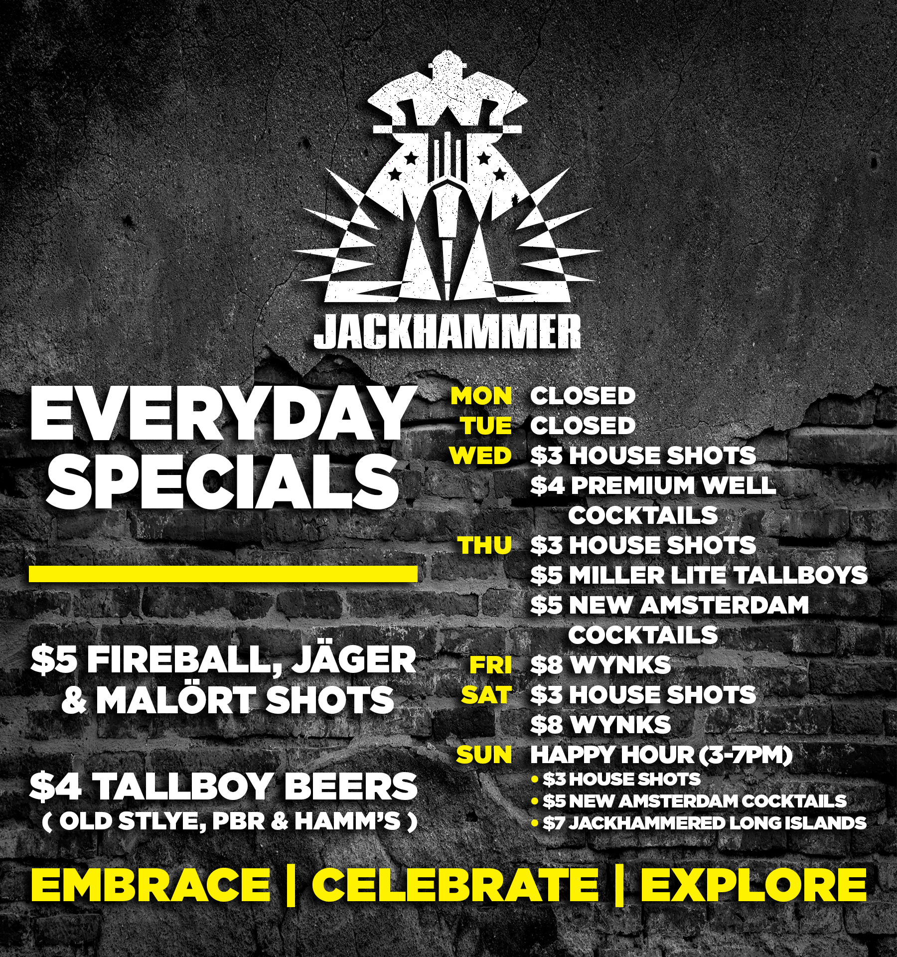 Jackhammer Chicago current weekly specials graphic