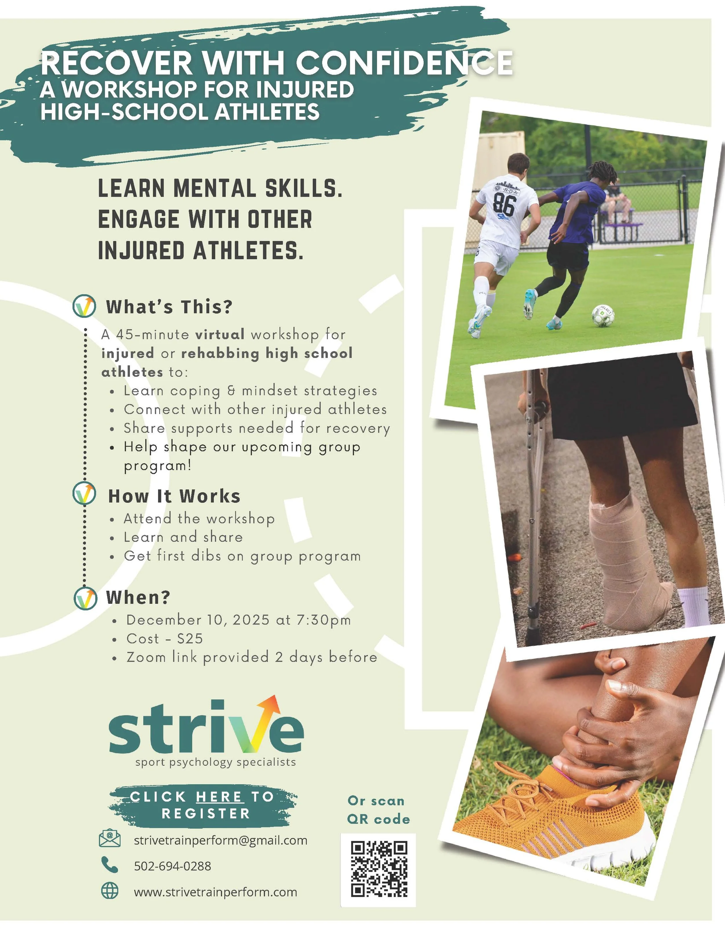 Recover with Confidence: A Workshop for Injured High-School Athletes ($25)