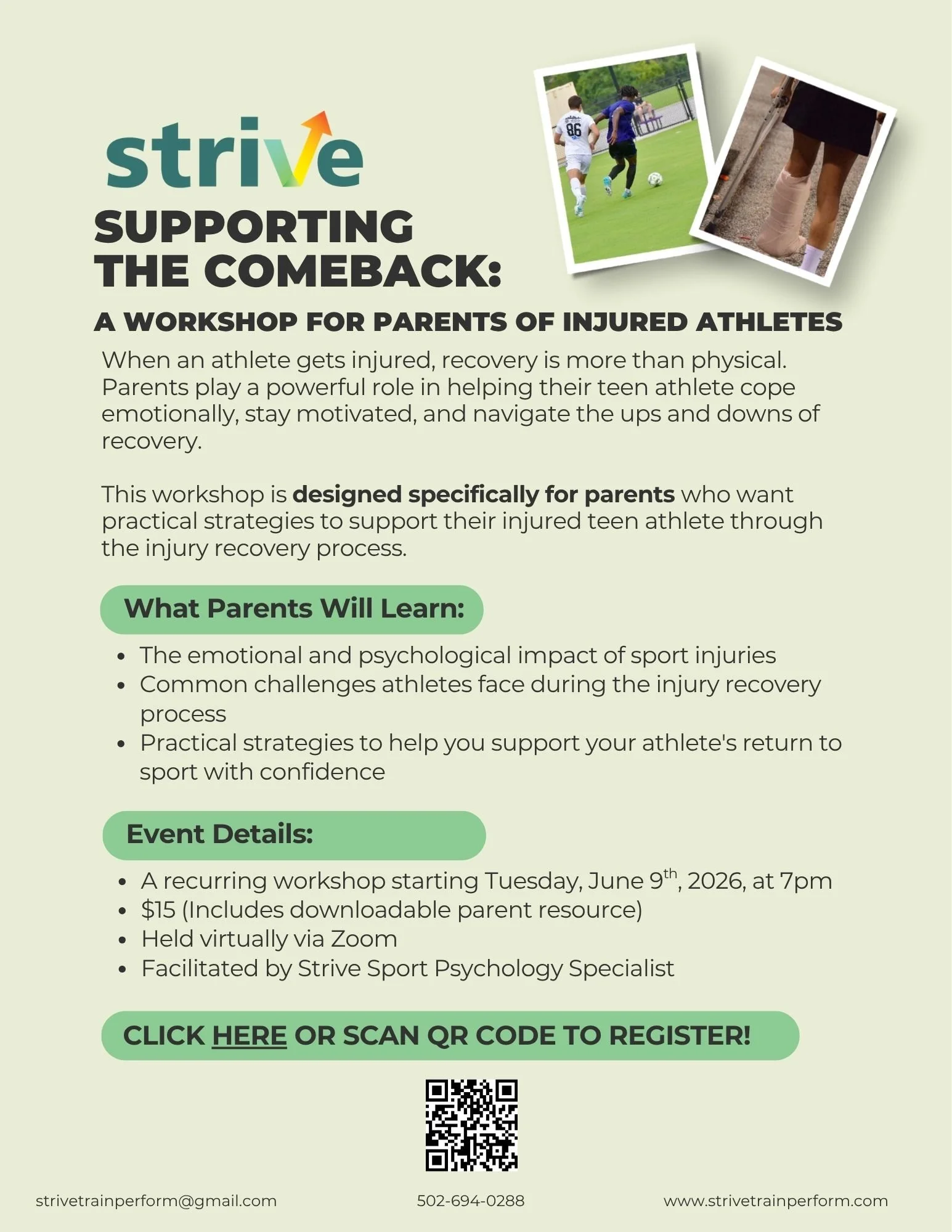 Supporting The Comeback: A Workshop for Parents of Injured Athletes ($15)