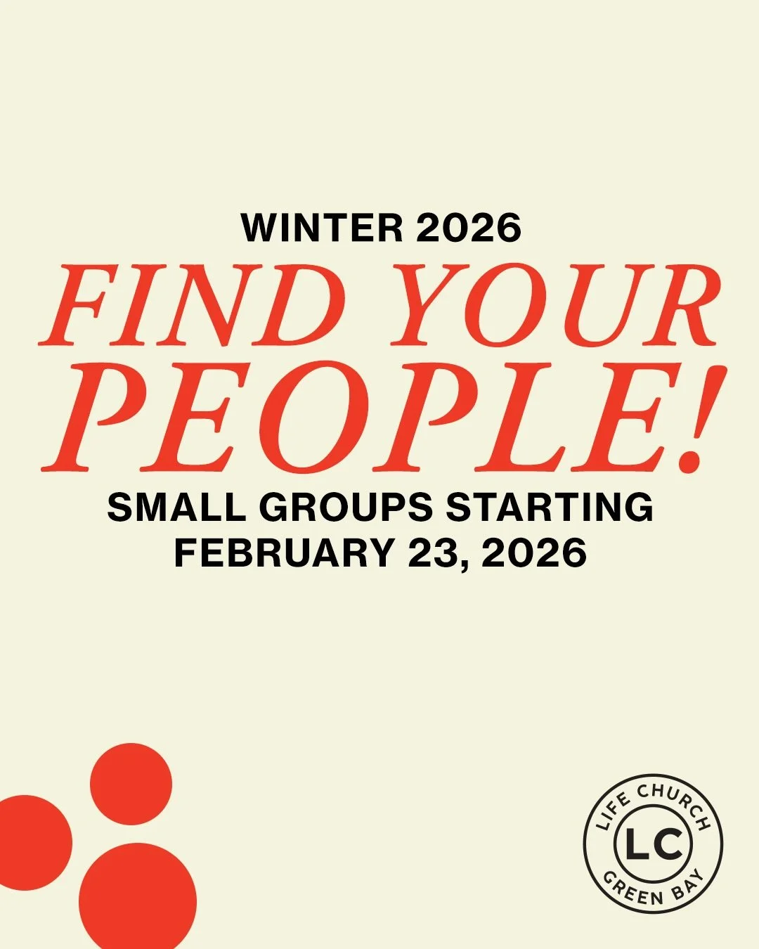 We believe that the best place for community and connection comes through small groups! This is the place to start to make friends, grow your understanding of scripture and find your people. 

Ready to join? 

Groups live on the website now!