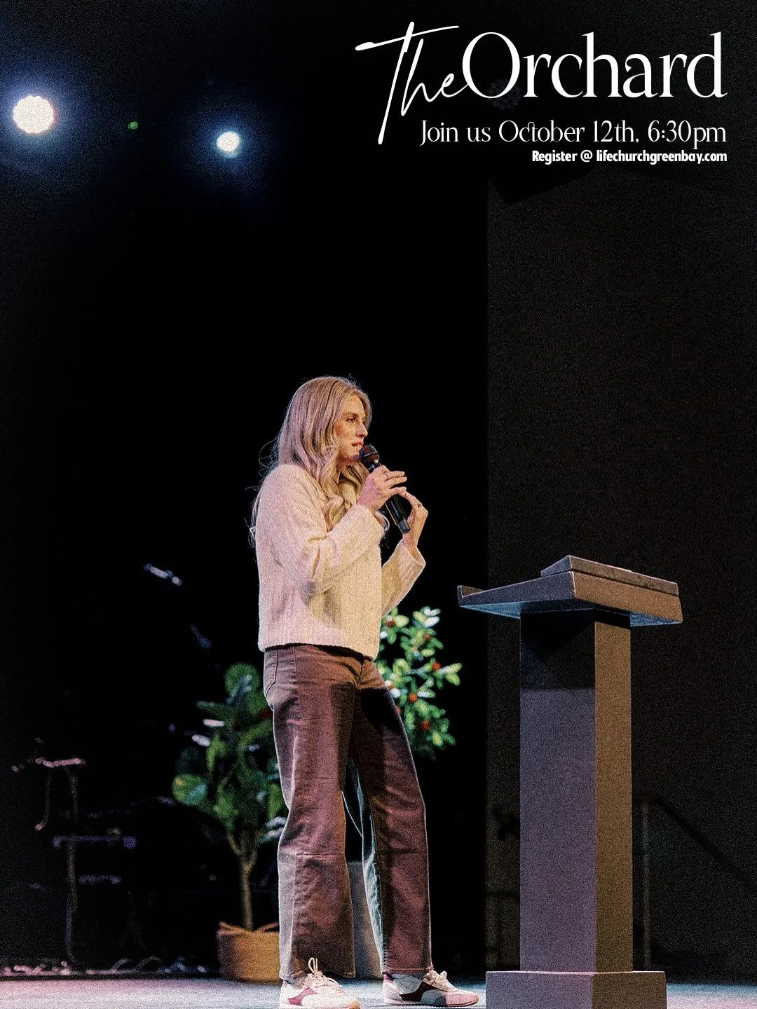 We are one week out from The Orchard! The Orchard is for any woman looking to grow, connect and refresh at Life Church. 

Come experience worship, a relevant topic and message, and time to connect with other women! 

October 12th at 6:30! Register on