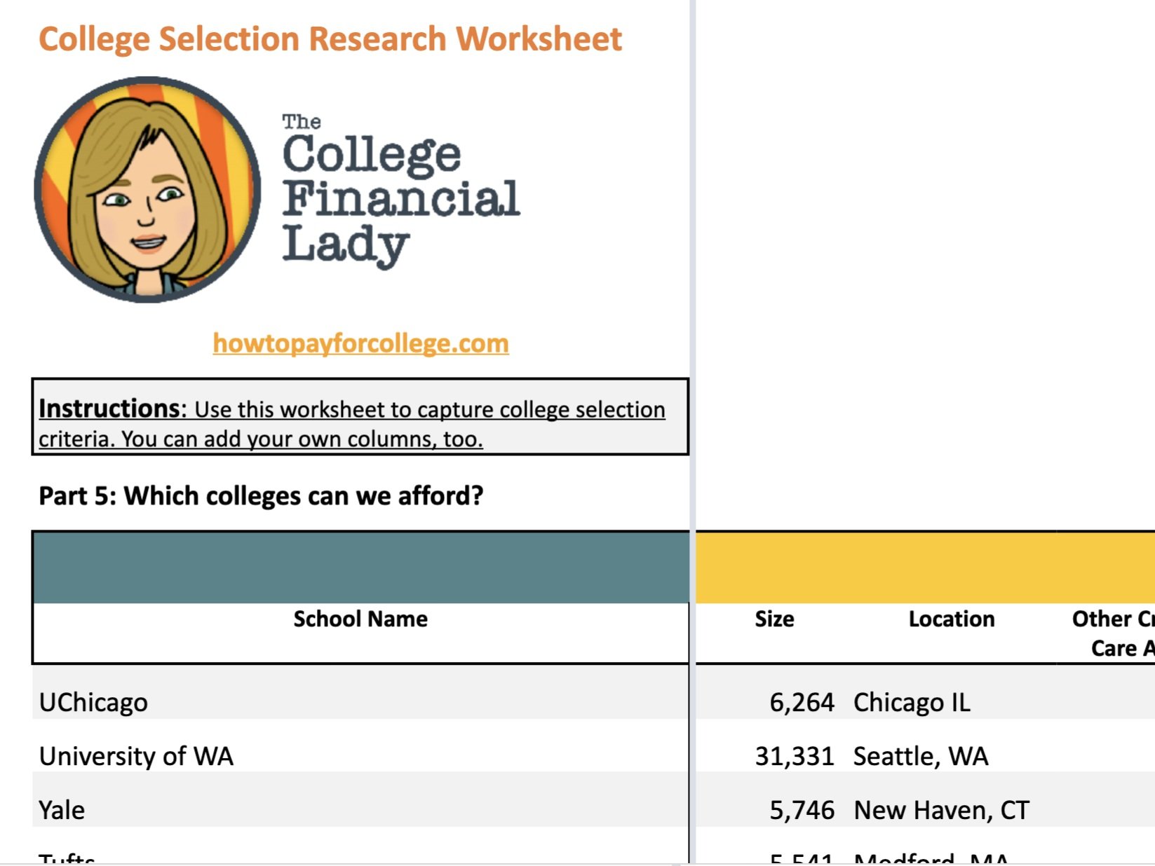 Choosing Overview — How to Pay for College For Choosing A College Worksheet