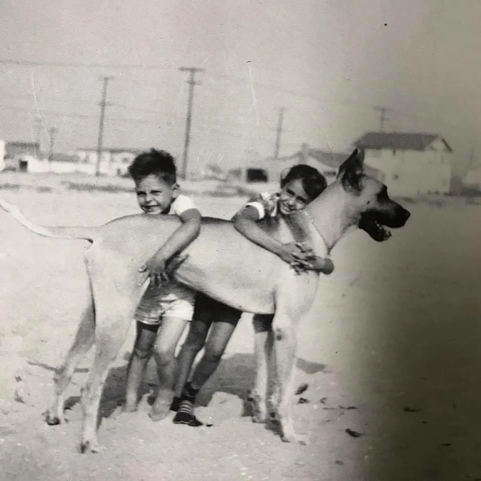 J. Jon Bruno as a child with his sister, Toni Rae Bruno and dog Rico