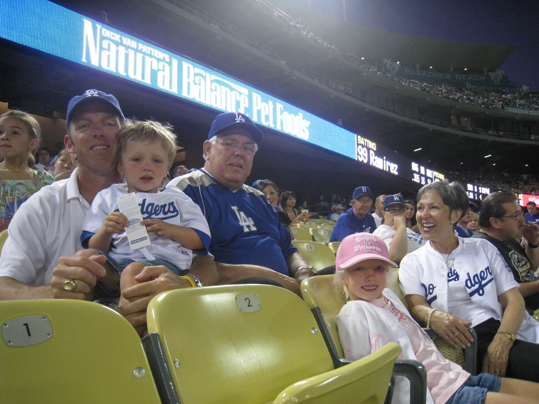 J Jon Bruno with his family at an LA Dodgers game